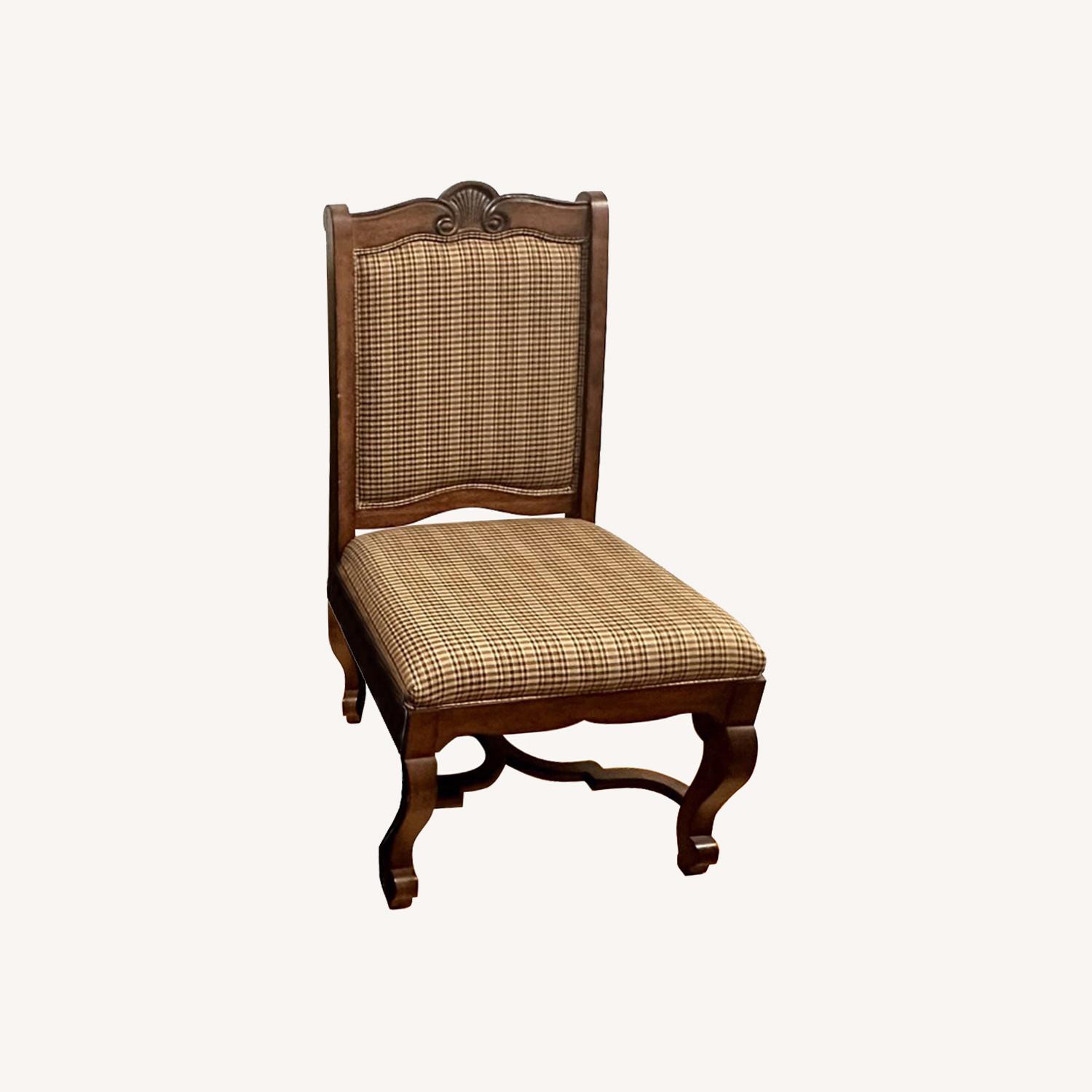 Antique Dark Brown Wood/Plaid Dining Chair - image-0