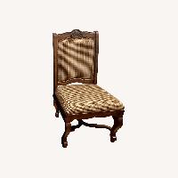 Antique Dark Brown Wood/Plaid Dining Chair