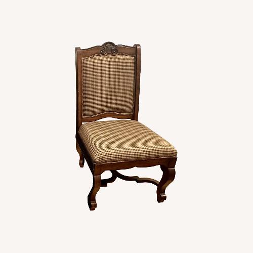 Used Antique Dark Brown Wood/Plaid Dining Chair for sale on AptDeco