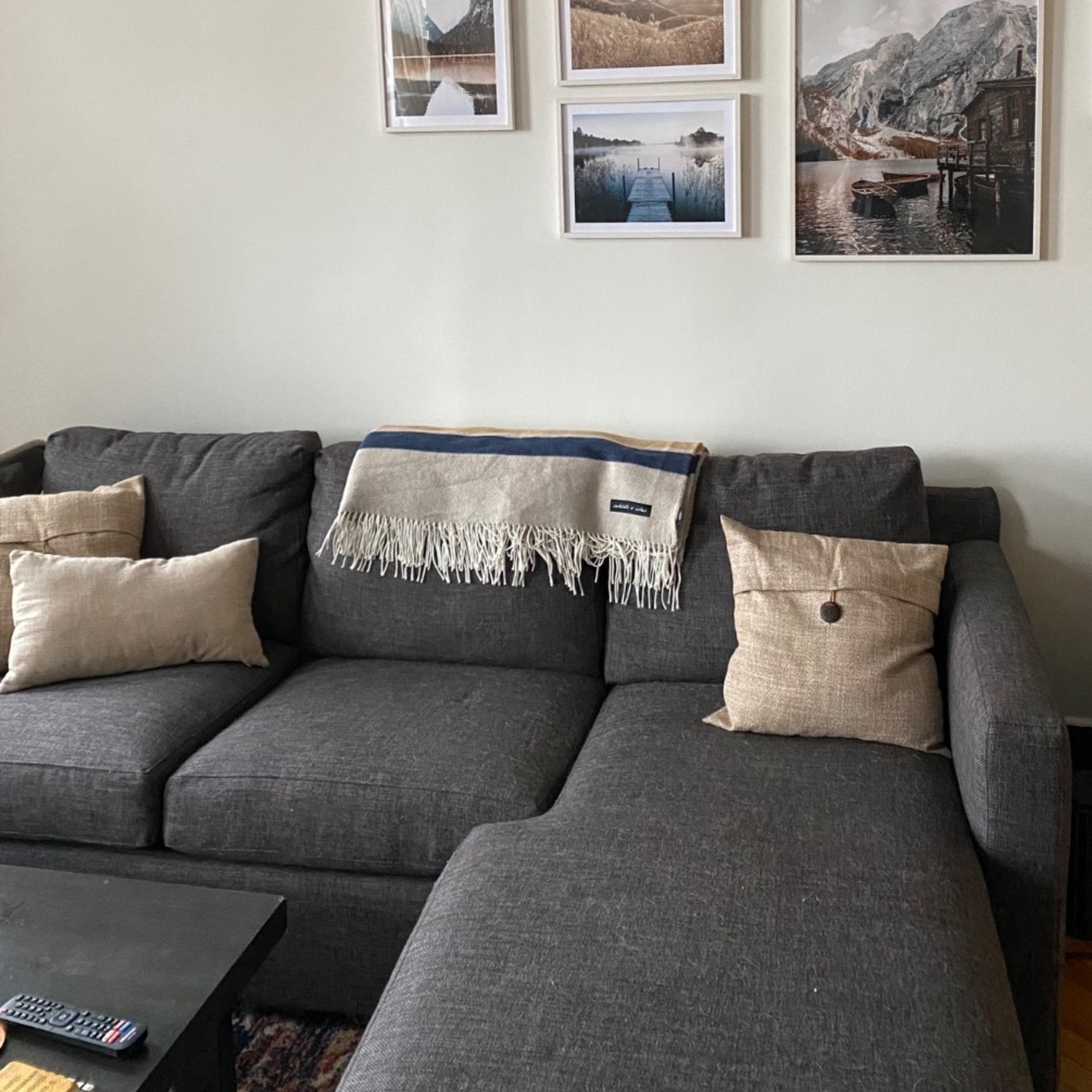 Crate & Barrel Dark Gray Fabric Chaise Lounge - image-4