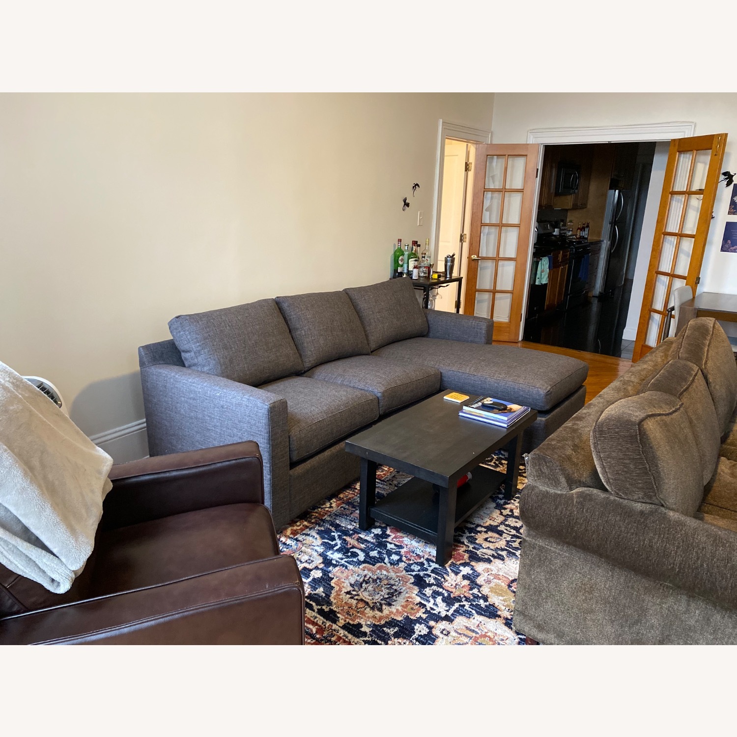 Crate & Barrel Dark Gray Fabric Chaise Lounge - image-3