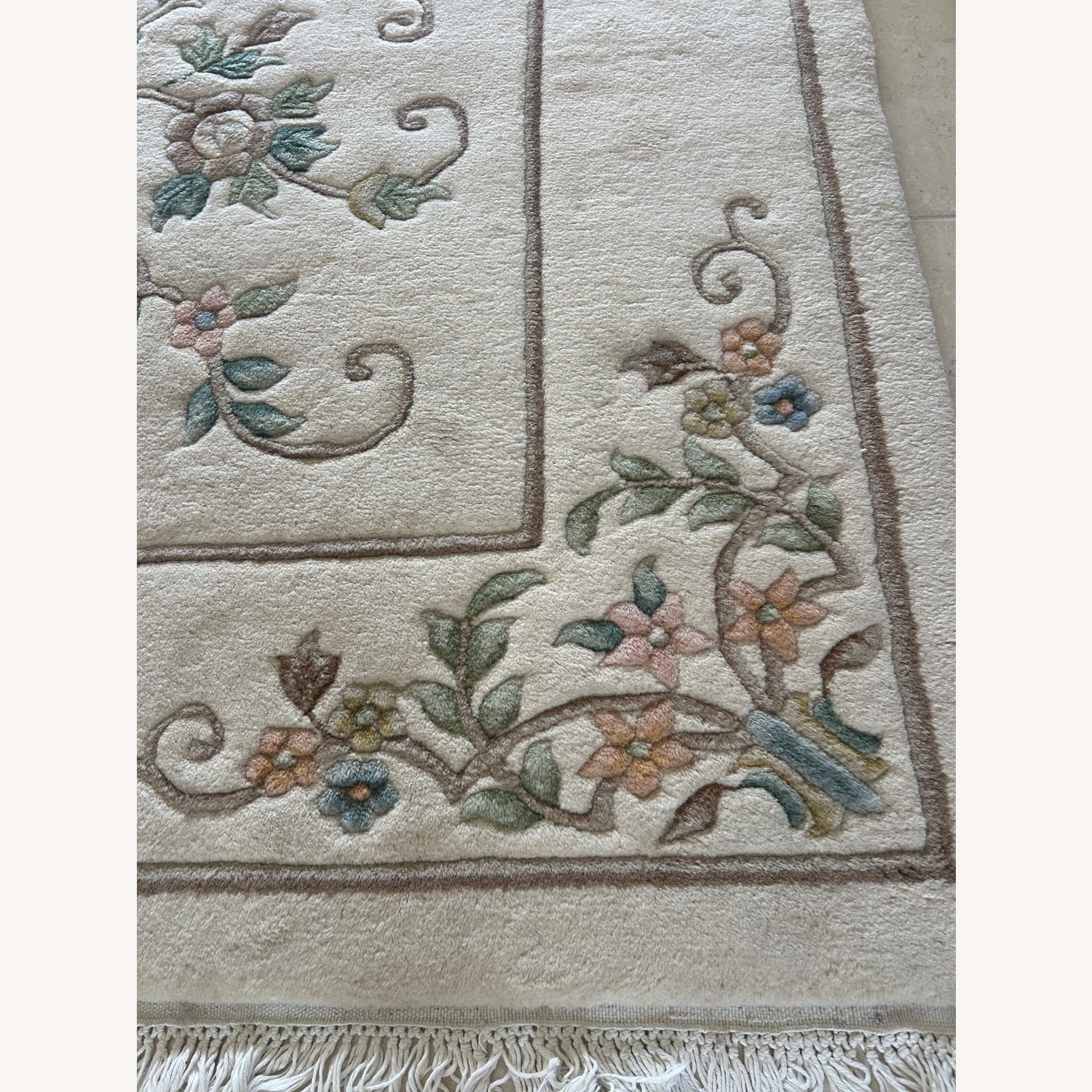 Cream Oriental Wool Area Rug 9' x 12' - image-3