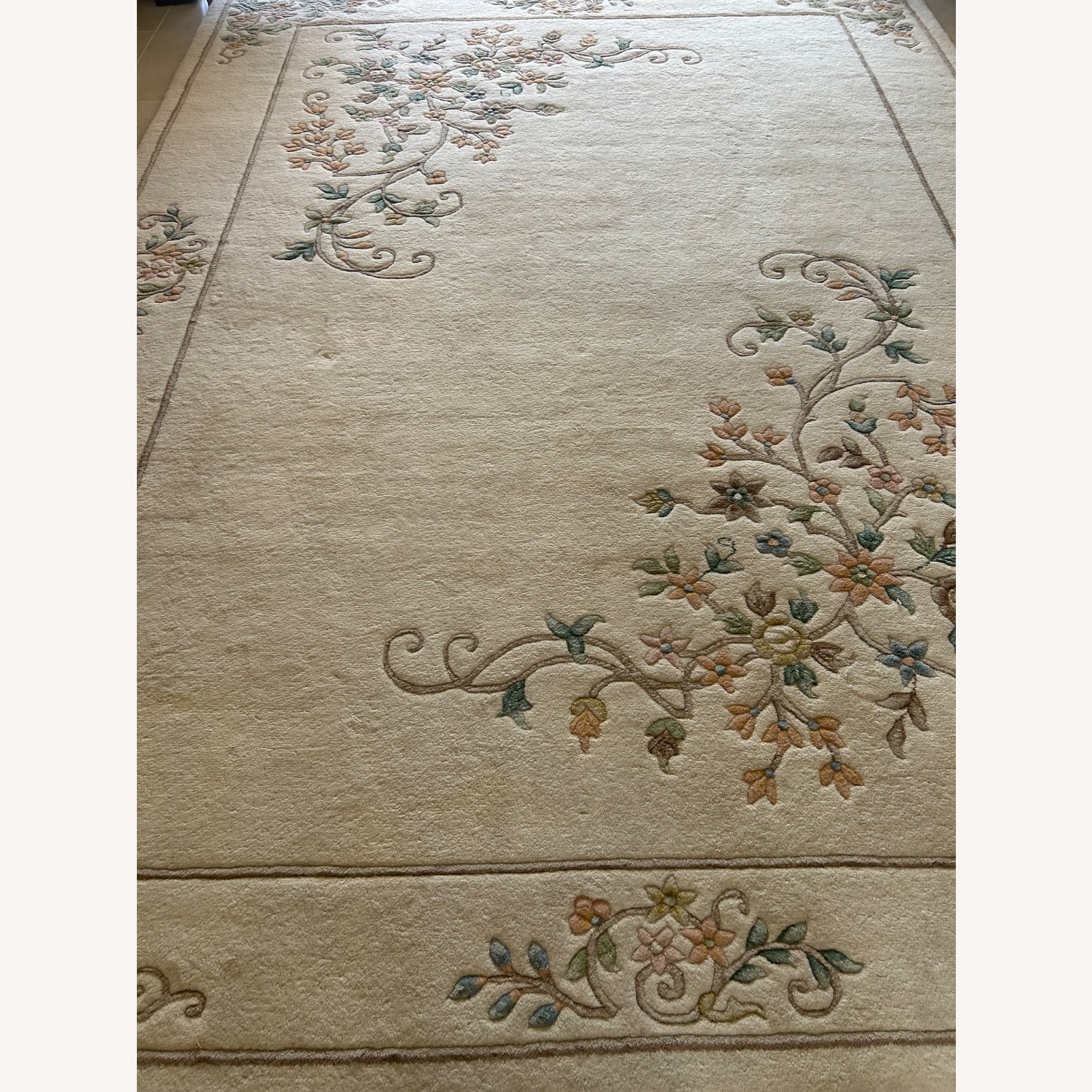Cream Oriental Wool Area Rug 9' x 12' - image-2
