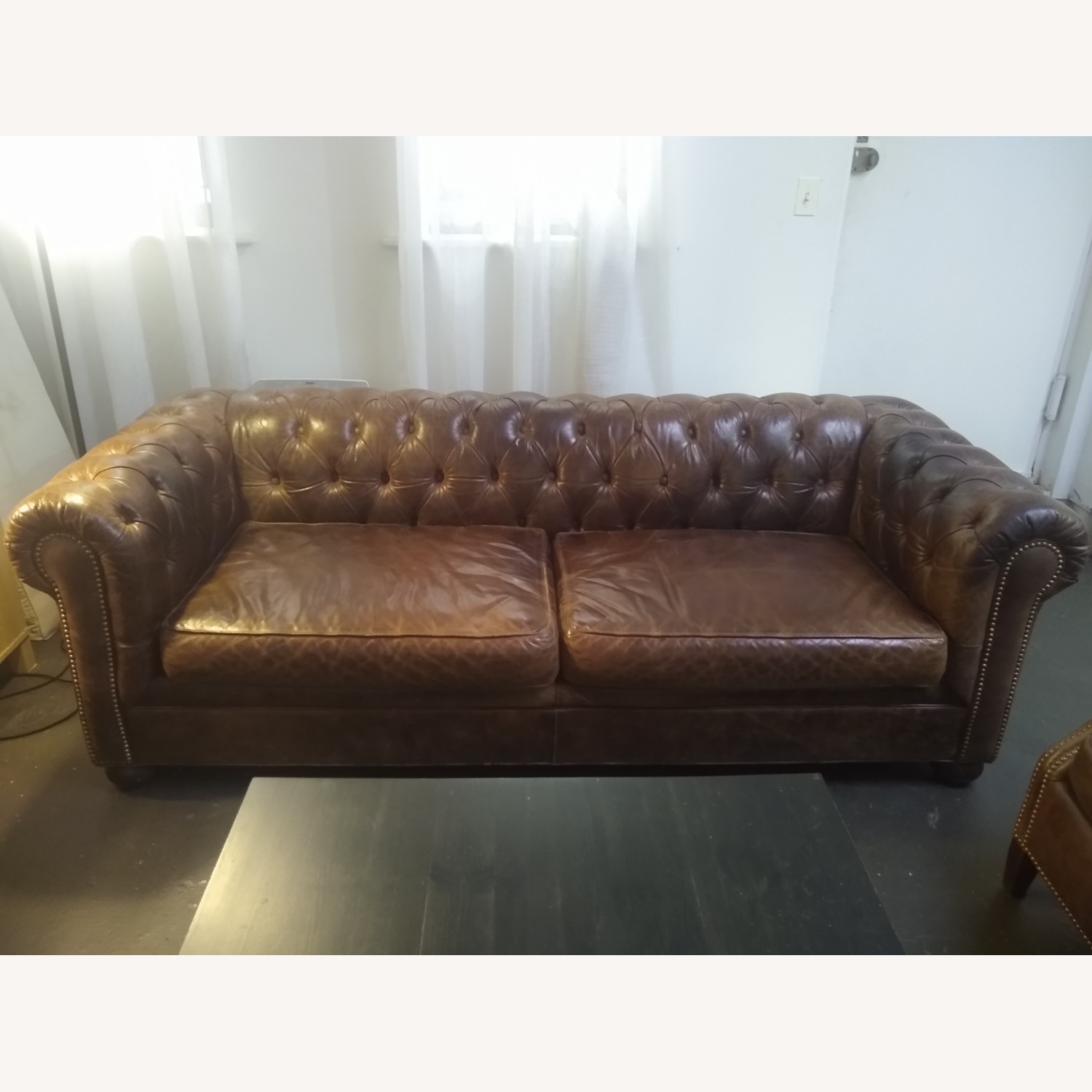Dark Brown Leather 3+ Seater Sofa - image-1