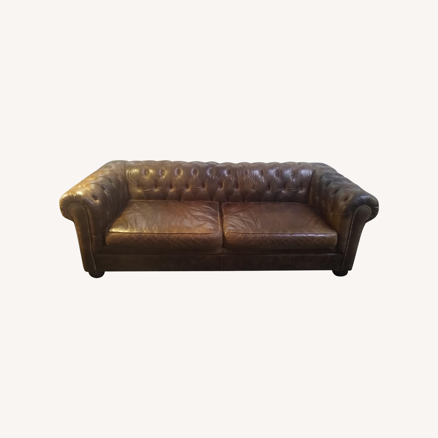 Dark Brown Leather 3+ Seater Sofa - image-0
