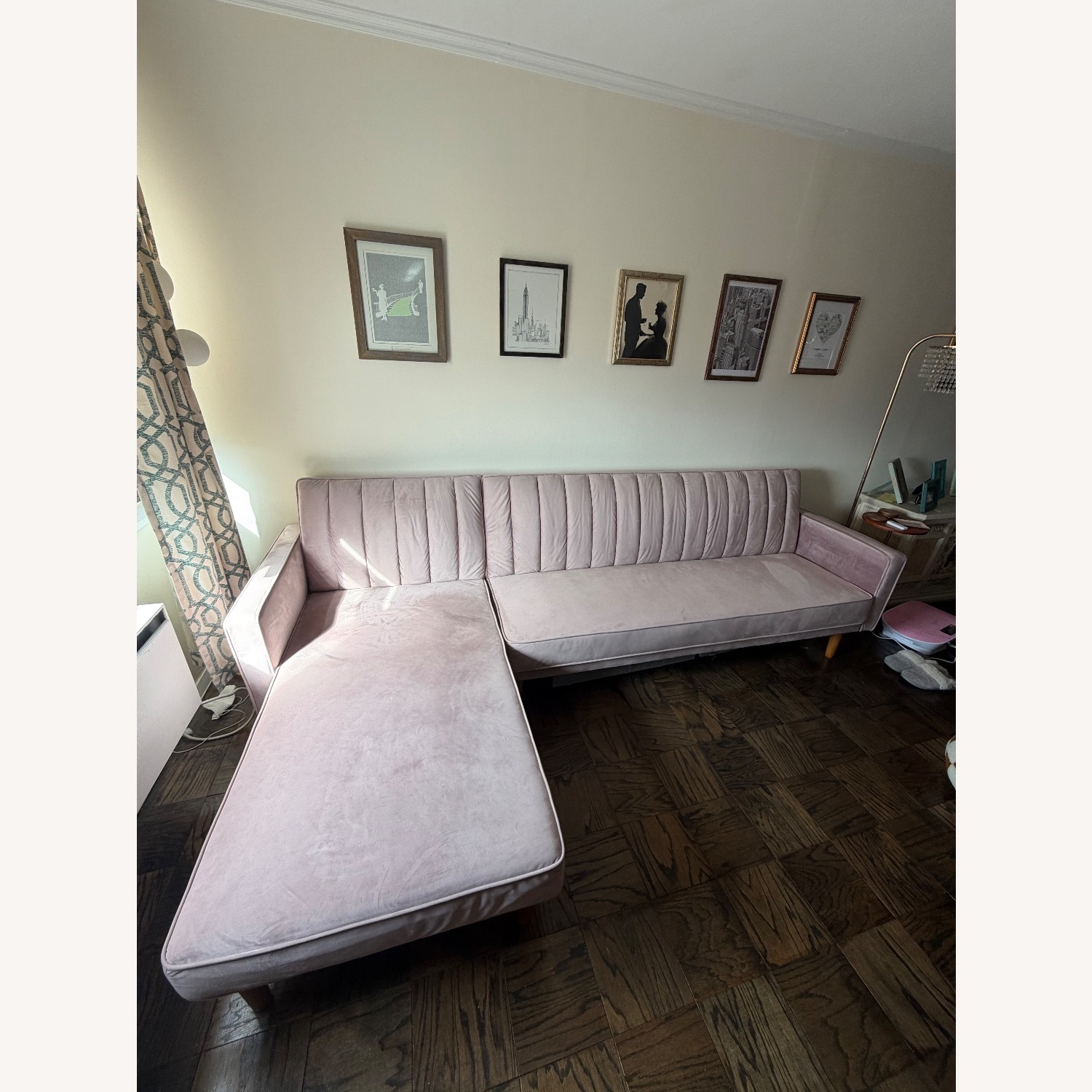 Gold Sparrow Pink Velvet 2 Piece Sectional - image-1