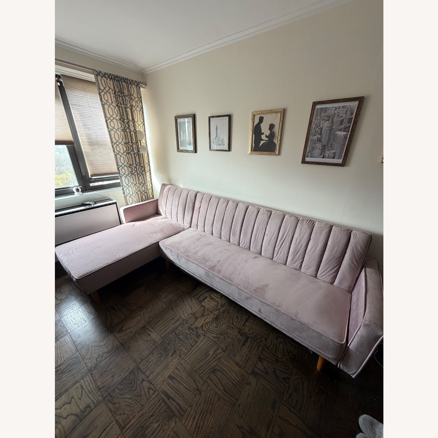 Gold Sparrow Pink Velvet 2 Piece Sectional - image-2