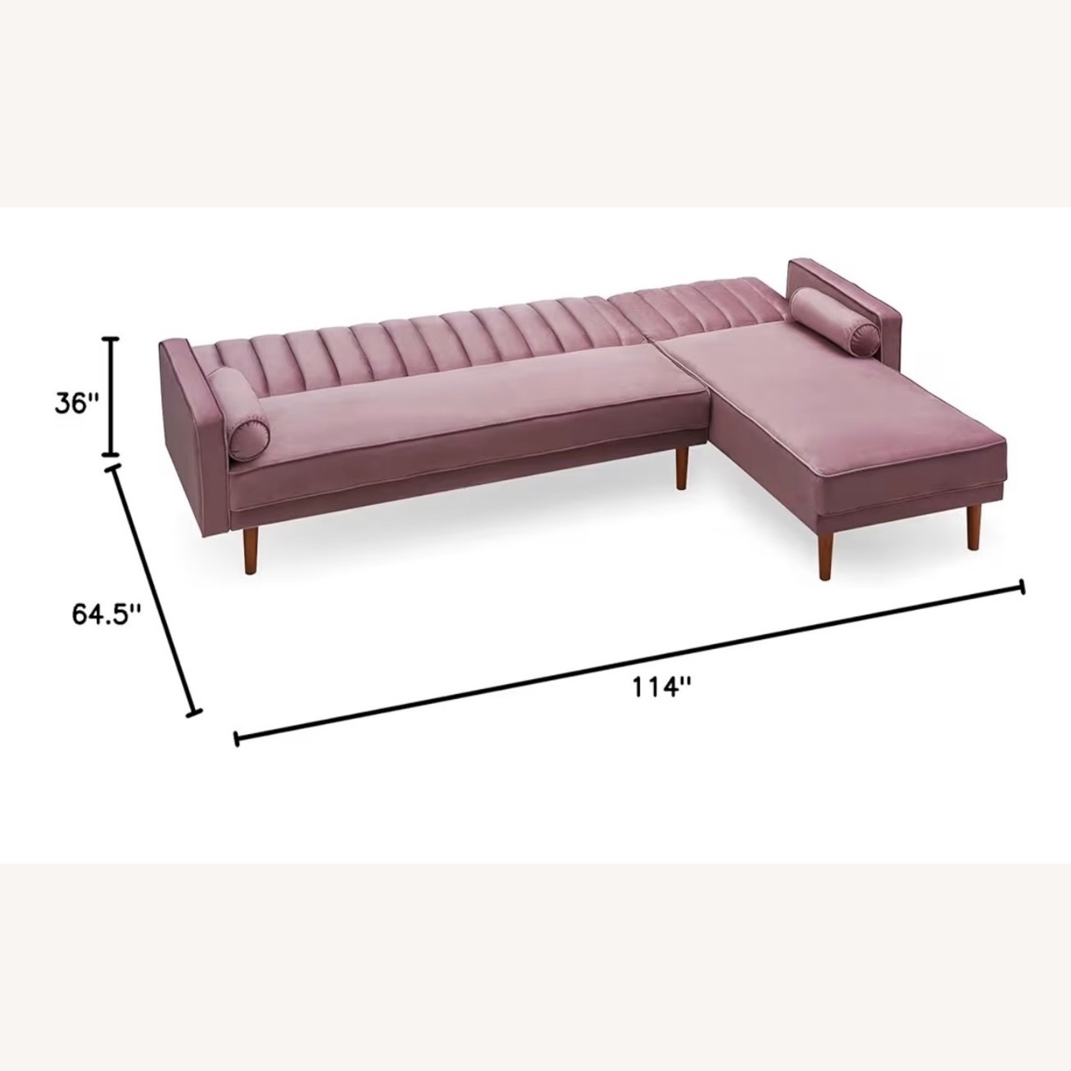 Gold Sparrow Pink Velvet 2 Piece Sectional - image-3