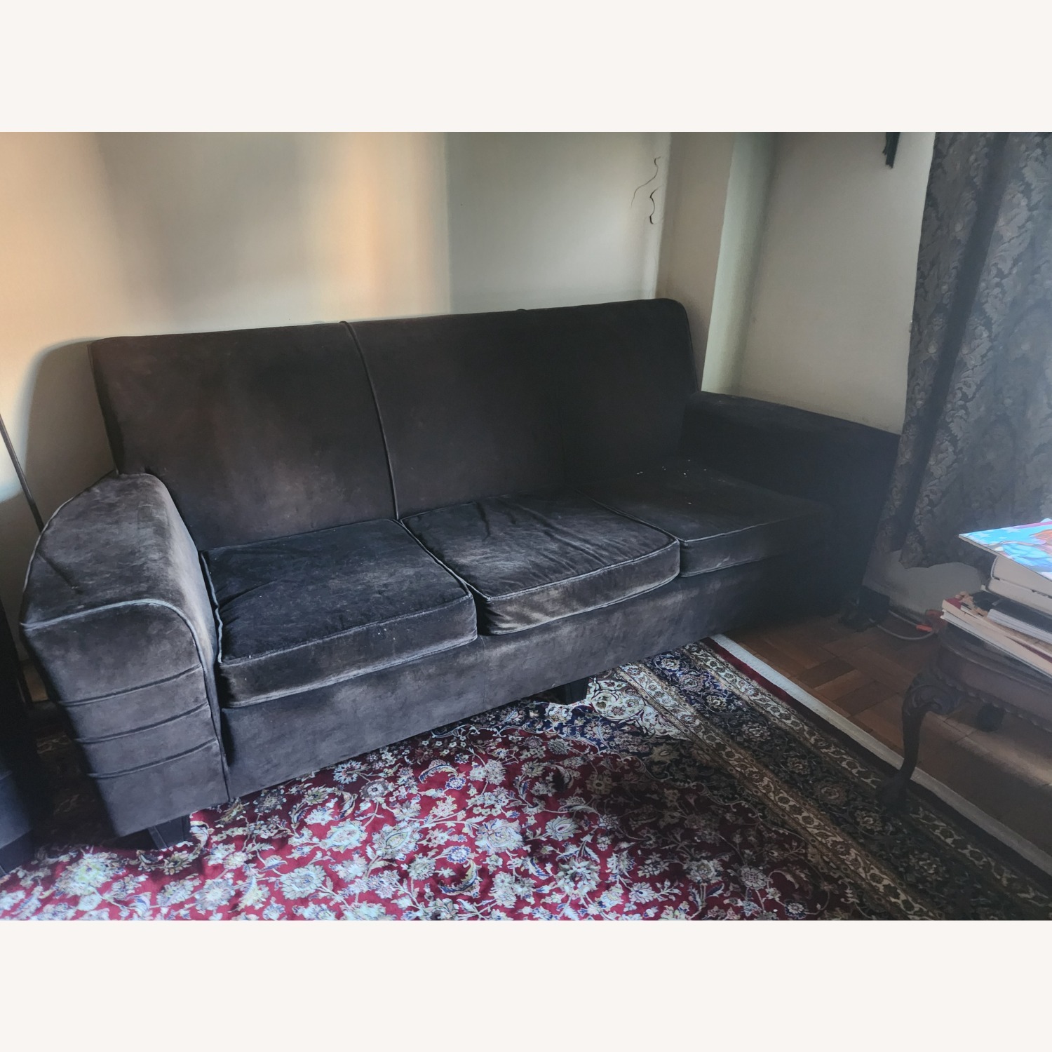 Depression Modern Black Velvet 3+ Seater Sofa - image-1