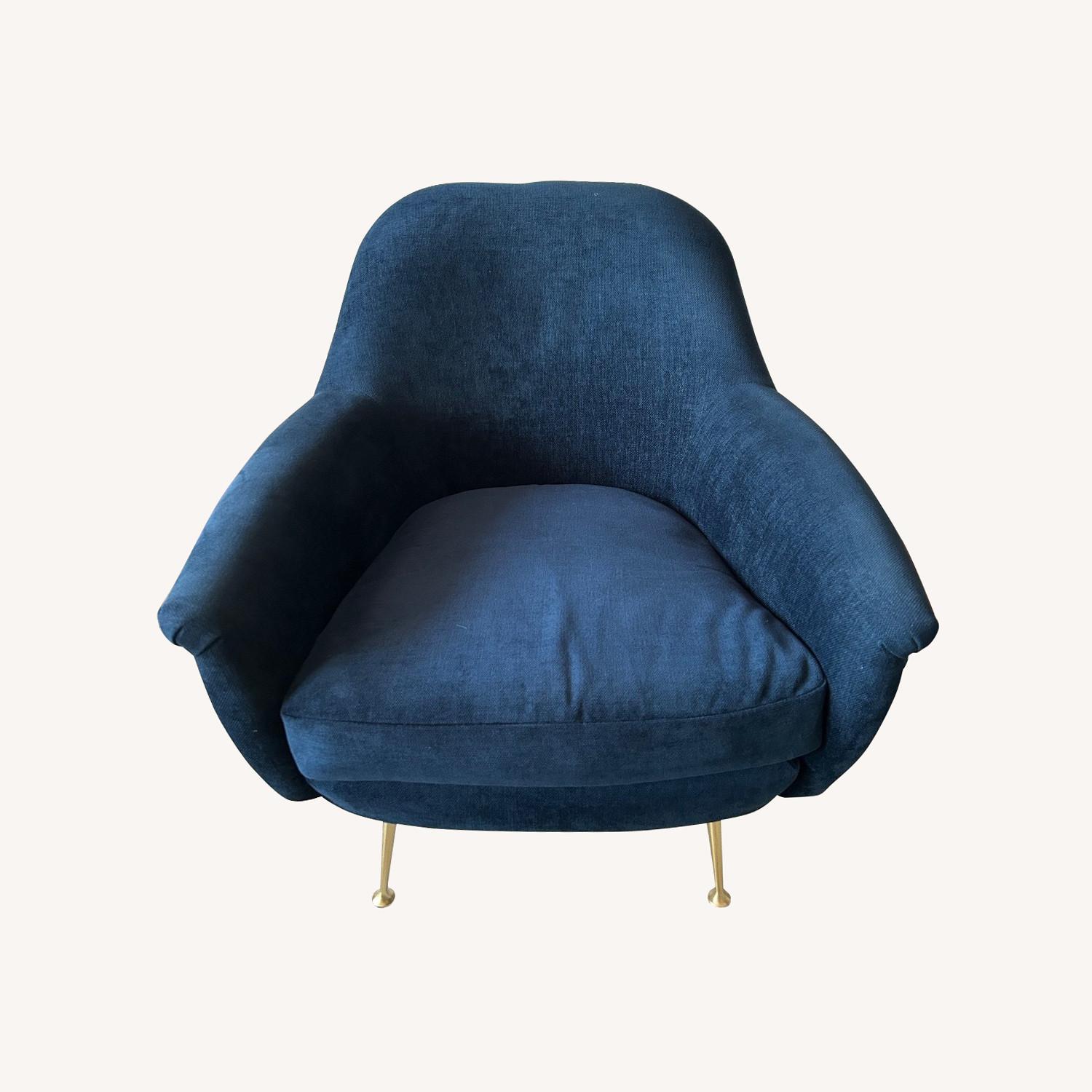 West Elm Blue Velvet Arm Chair - image-0
