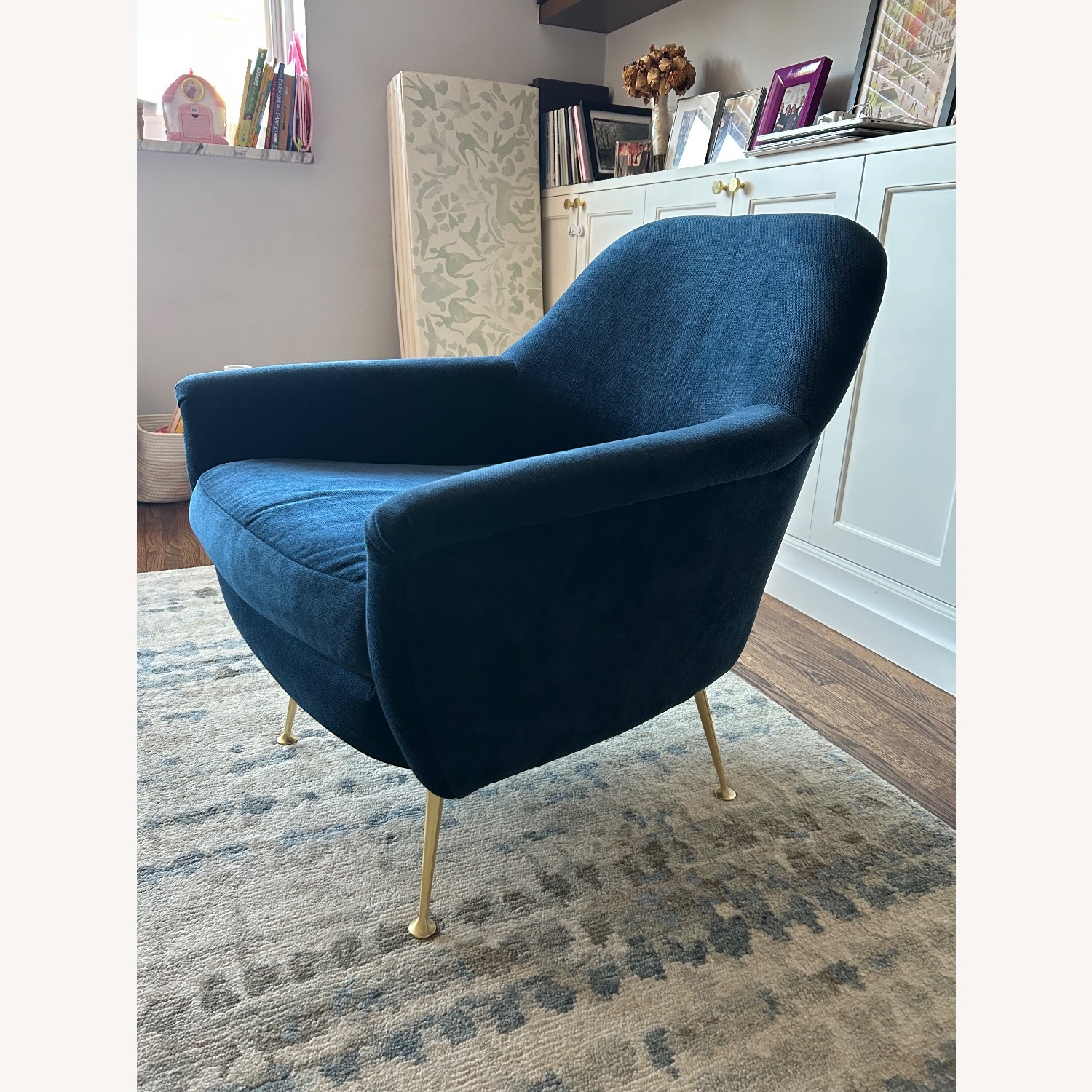 West Elm Blue Velvet Arm Chair - image-1