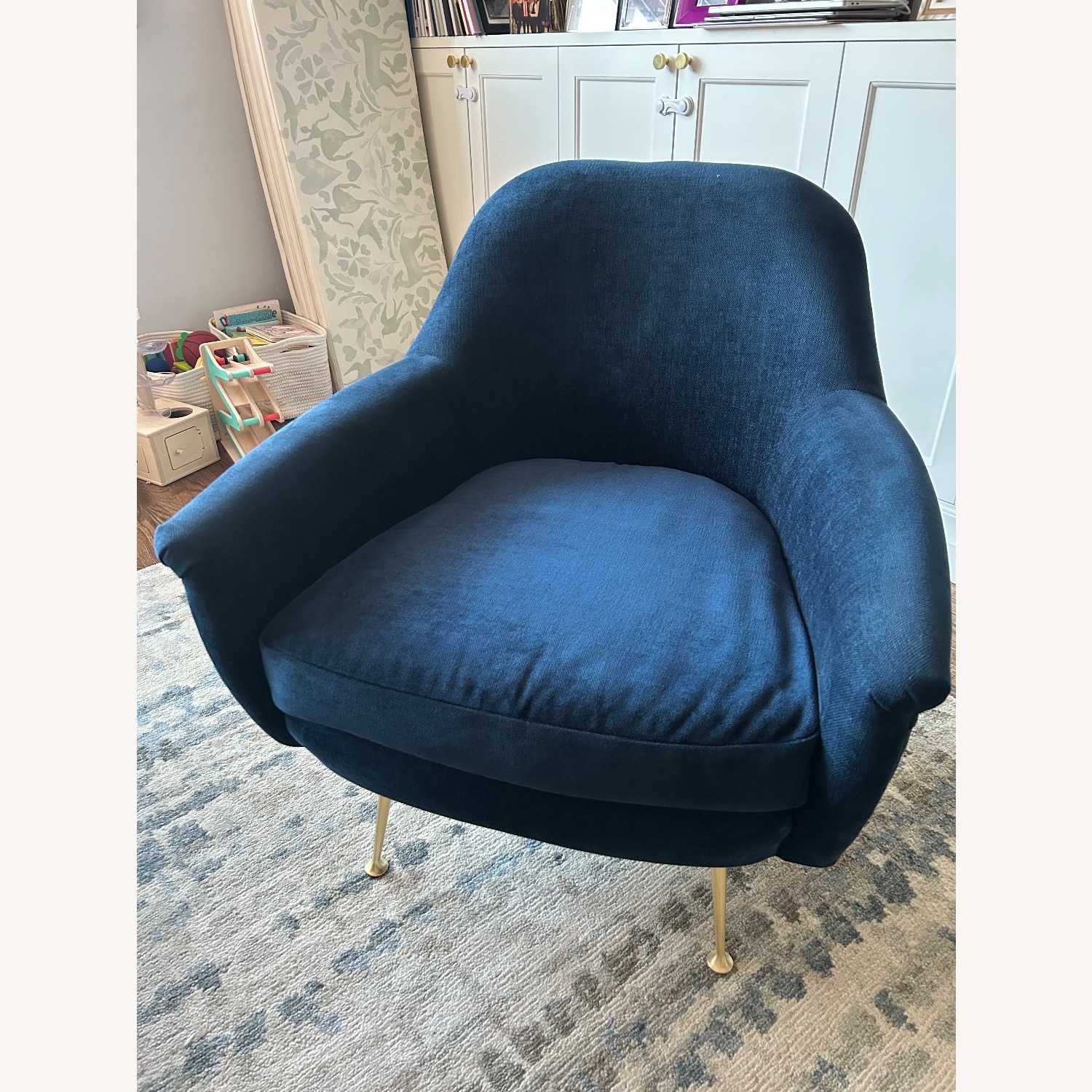 West Elm Blue Velvet Arm Chair - image-2