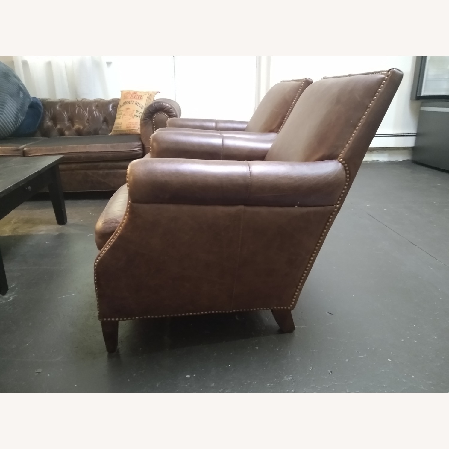 Brown Leather Armchairs Pair - image-2