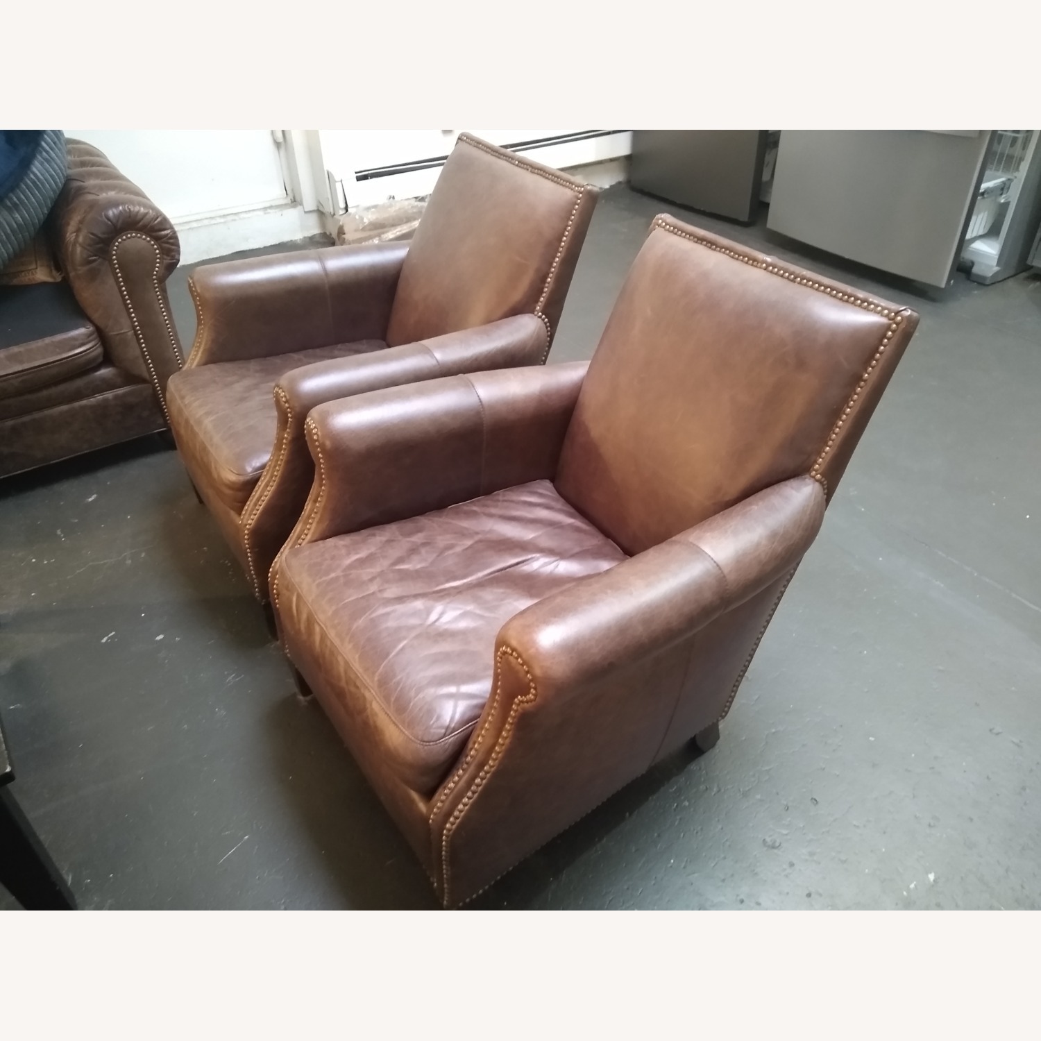 Brown Leather Armchairs Pair - image-1