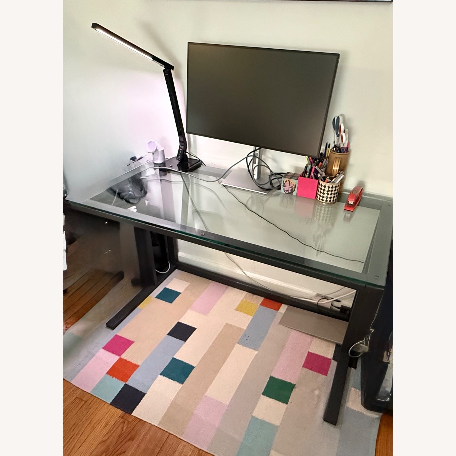 Crate & Barrel Pilsen Graphite Glass Desk - image-4