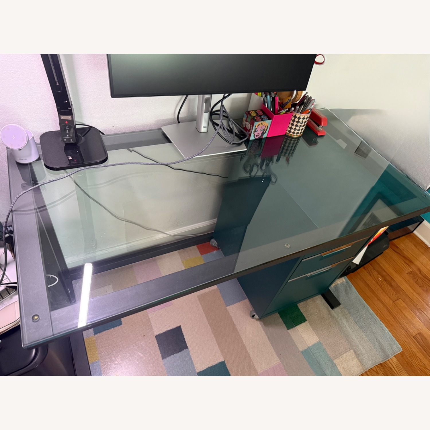 Crate & Barrel Pilsen Graphite Glass Desk - image-5