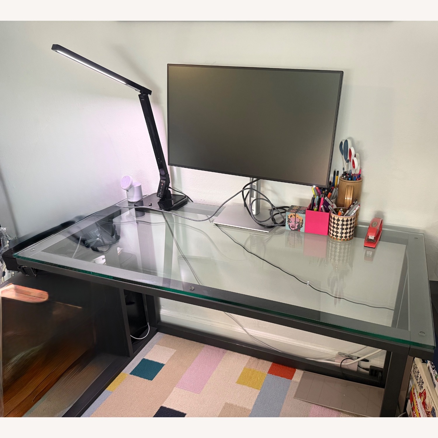 Crate & Barrel Pilsen Graphite Glass Desk - image-3