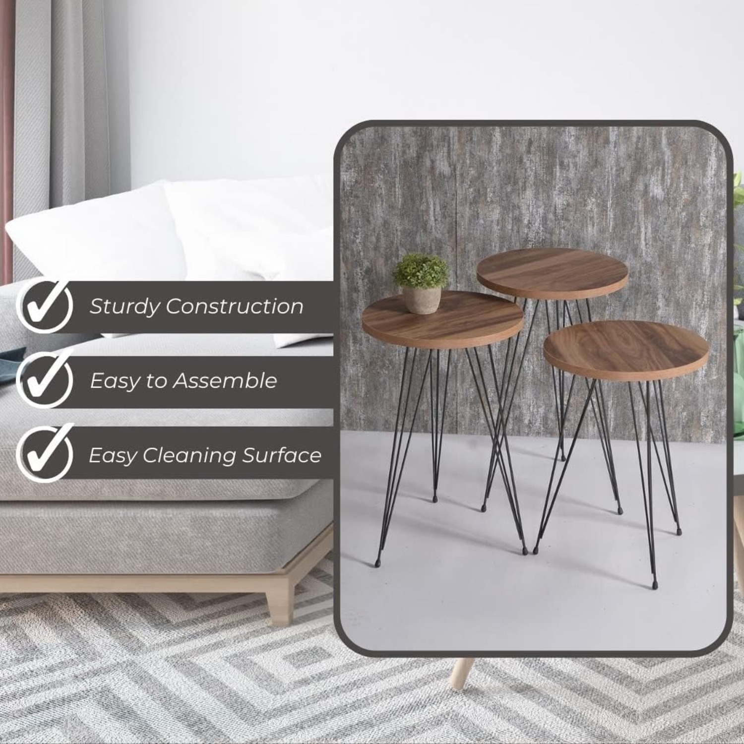 Amazon Round Nesting Coffee Tables with Metal Legs - image-4