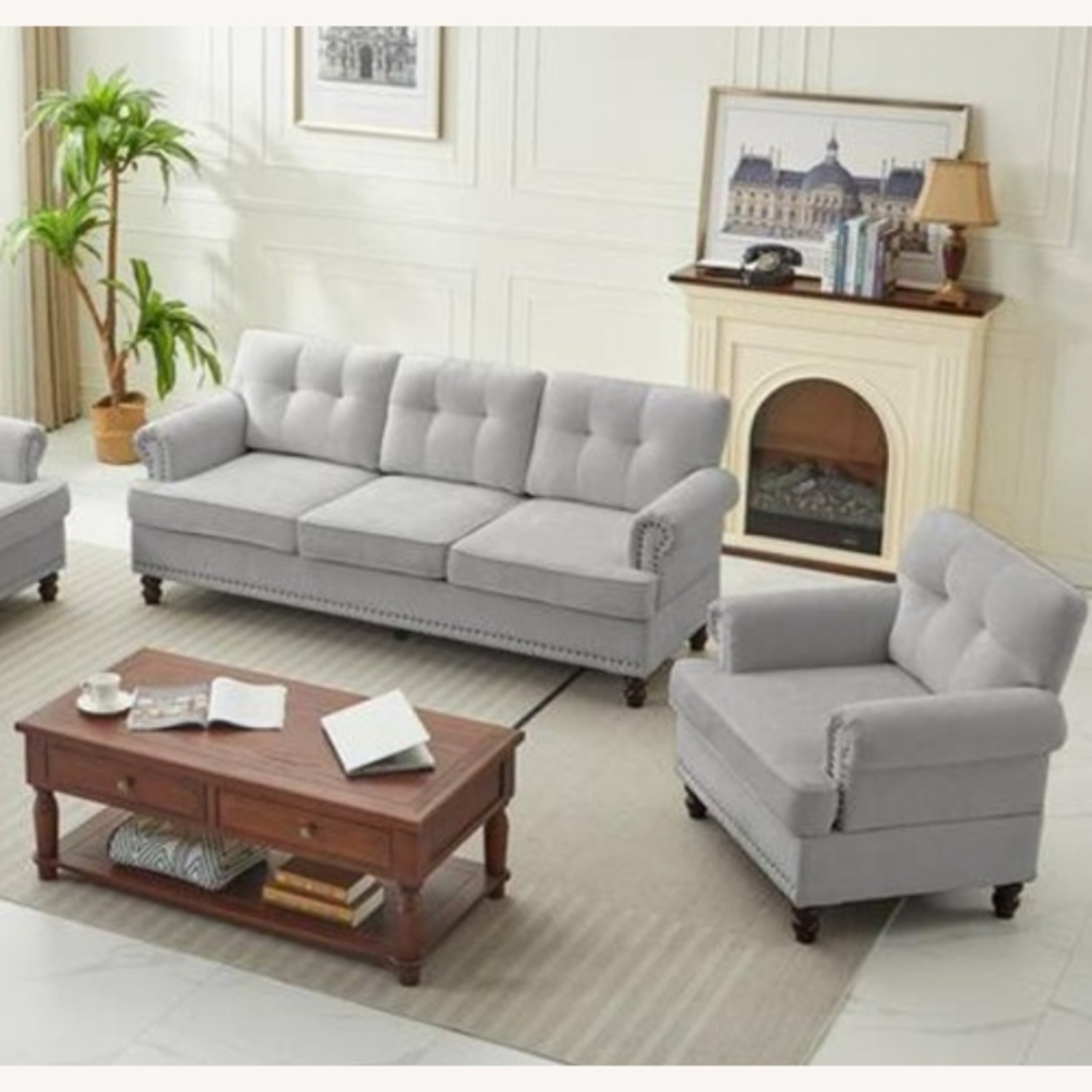 Home Depot Jearey Light Gray Fabric 3+ Seater Sofa - image-5