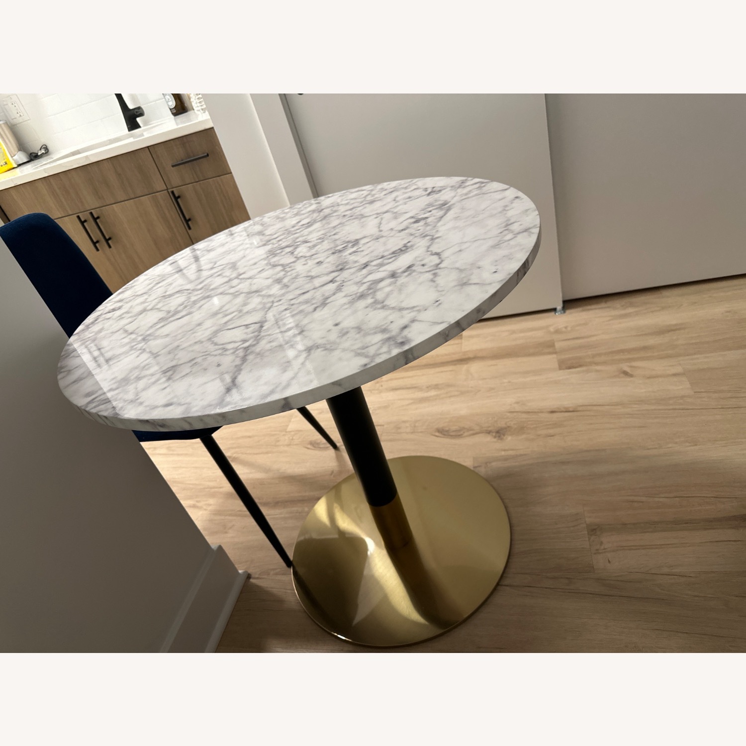 White Wood Faux Marble Top Dining Table - image-2