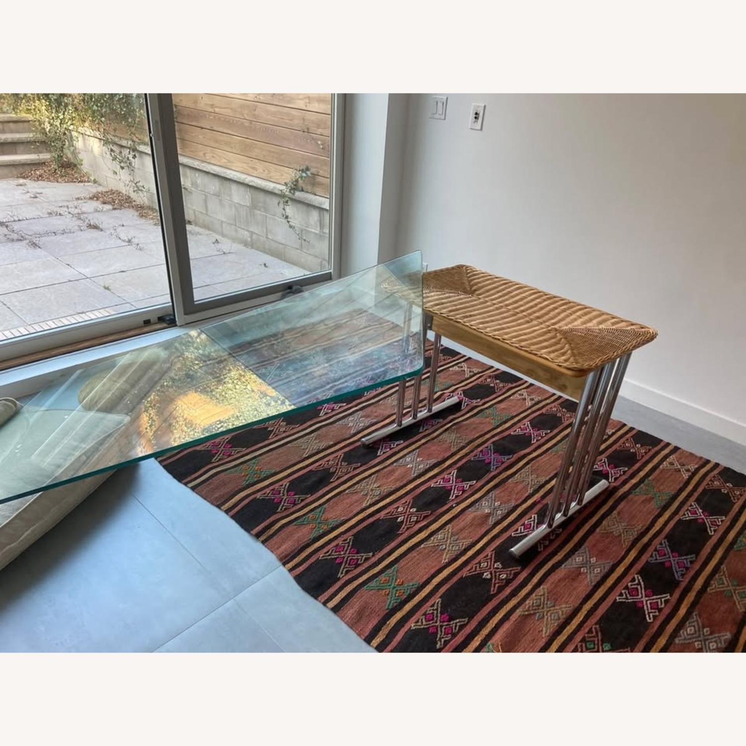 Vintage Rattan and Glass Chrome Dining Table - image-3