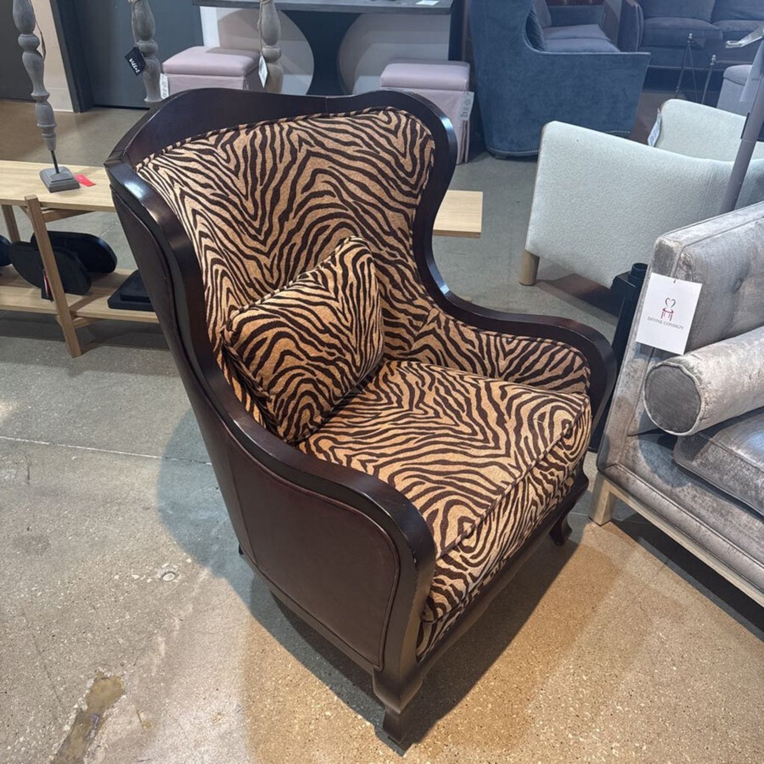 Leather Zebra Fabric Wingback Chair AptDeco