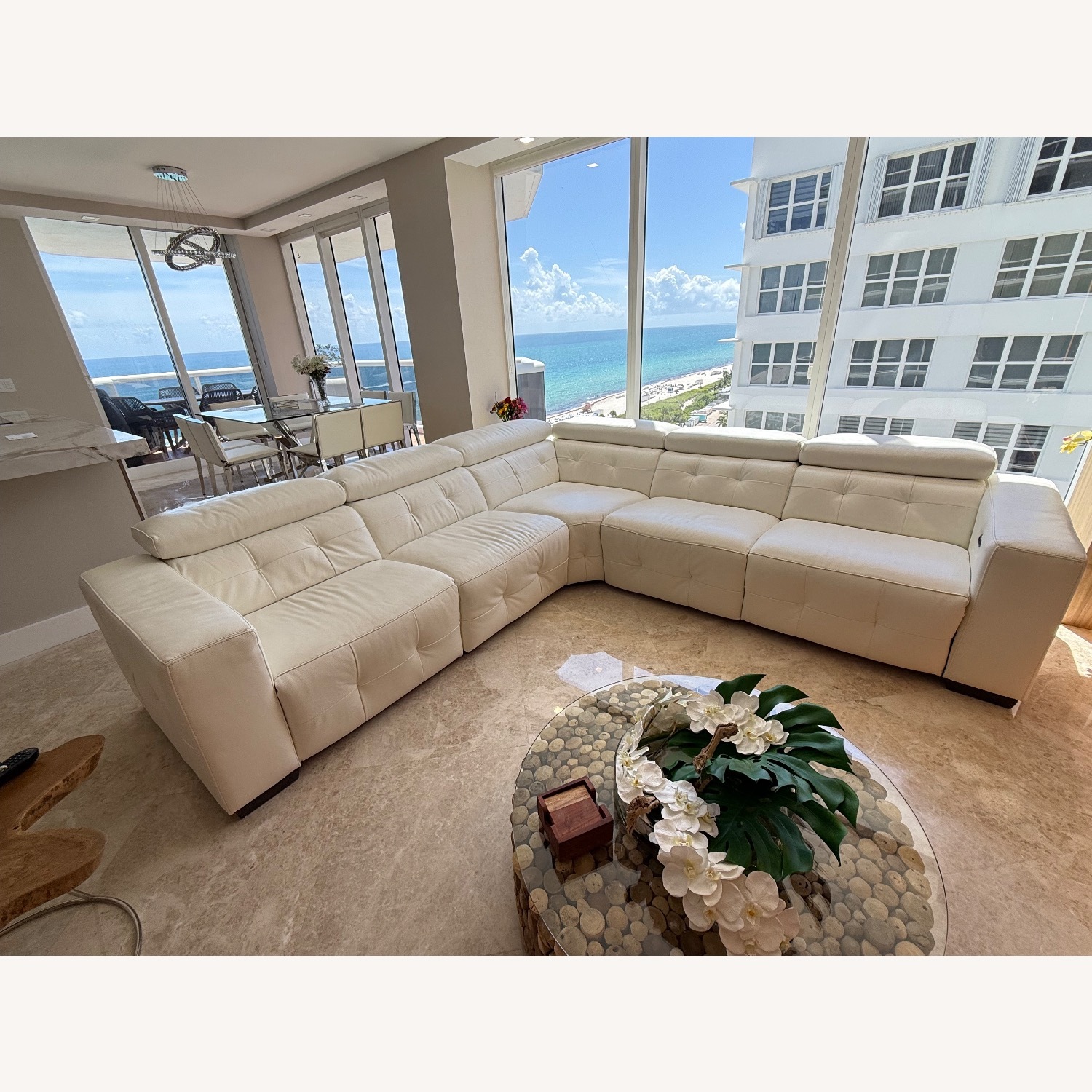White Leather 3+ Piece Sectional - image-1