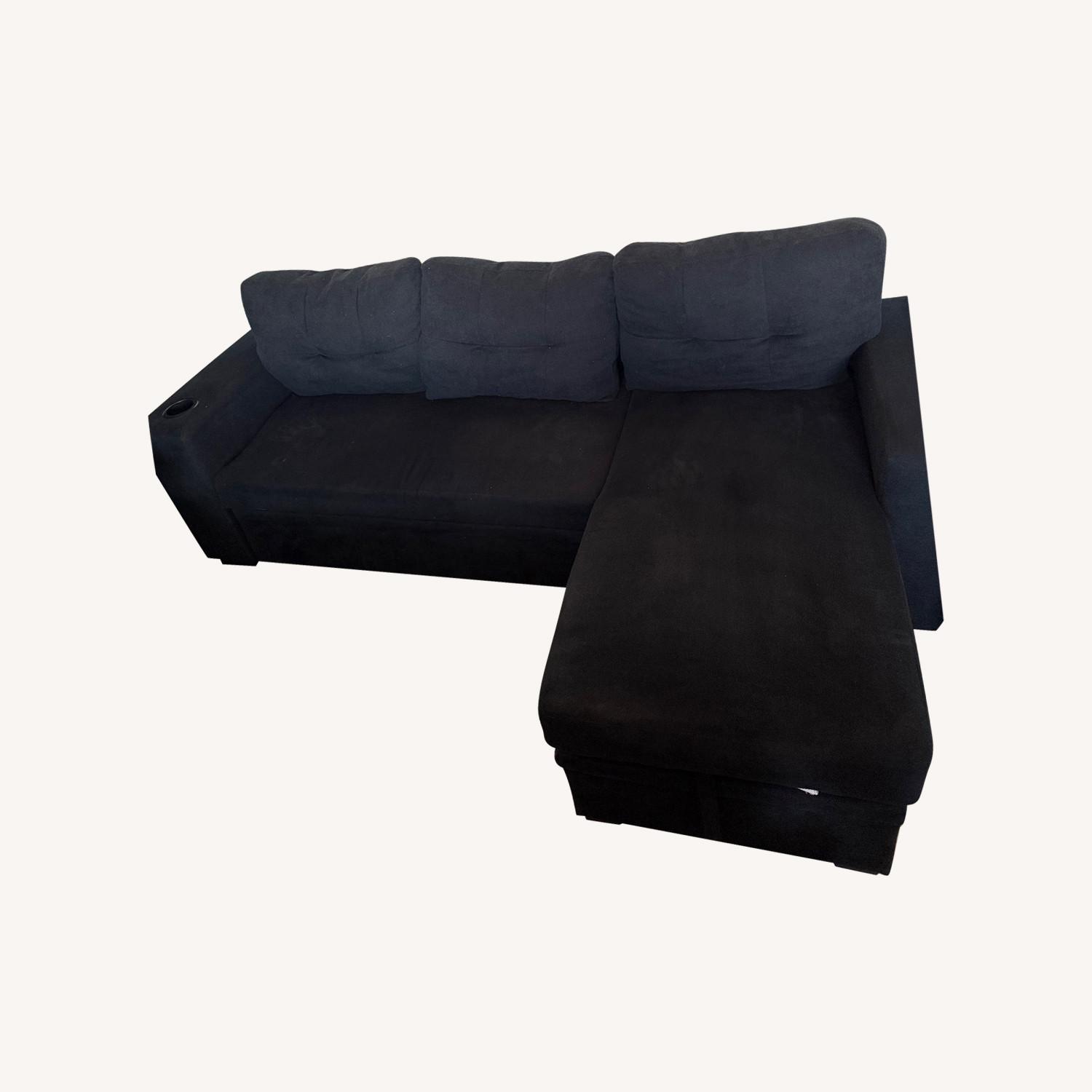 Black Sofa Bed Sectional W Chaise Storage - image-0