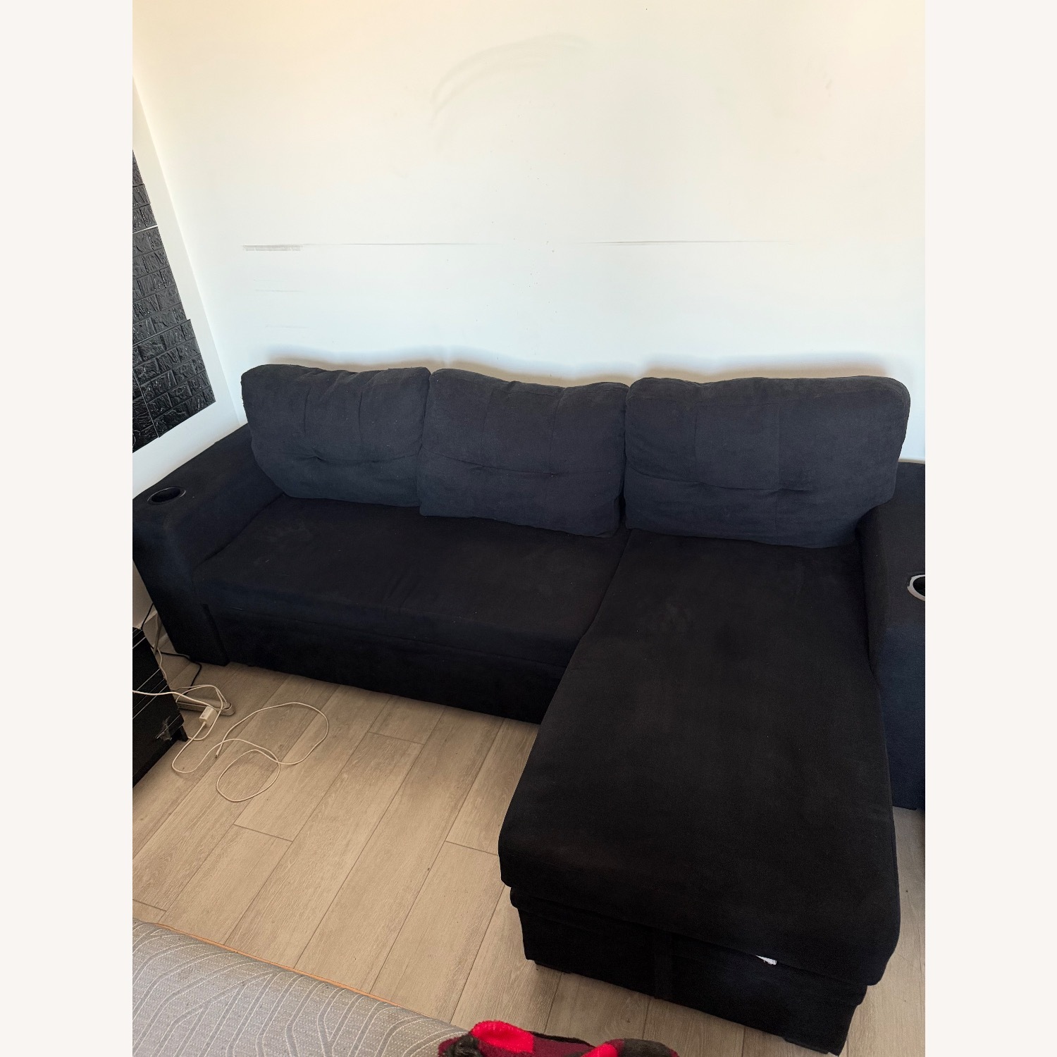 Black Sofa Bed Sectional W Chaise Storage - image-1