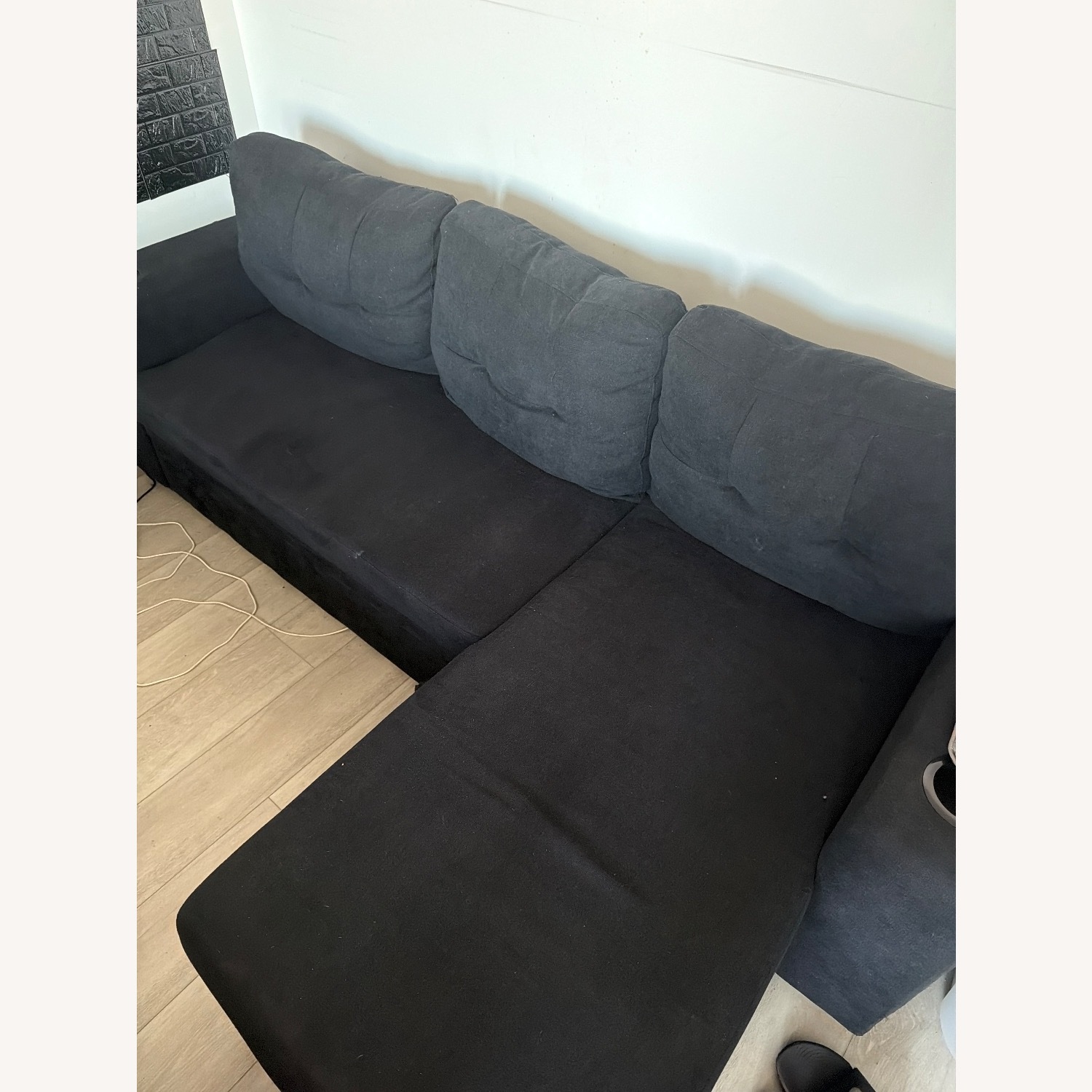 Black Sofa Bed Sectional W Chaise Storage - image-3