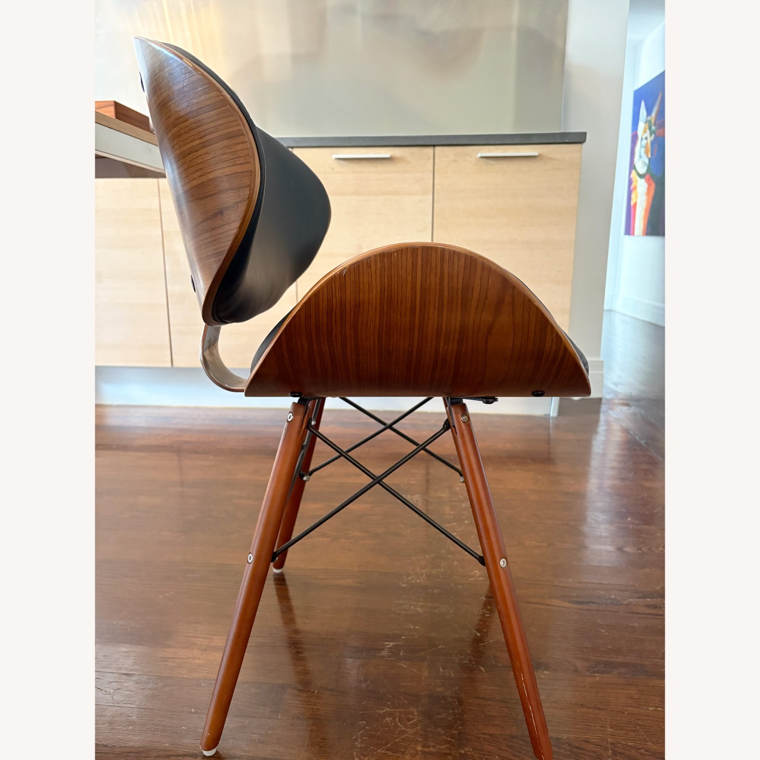 Mid-Century Modern Walnut and Black Accent Chair - image-3