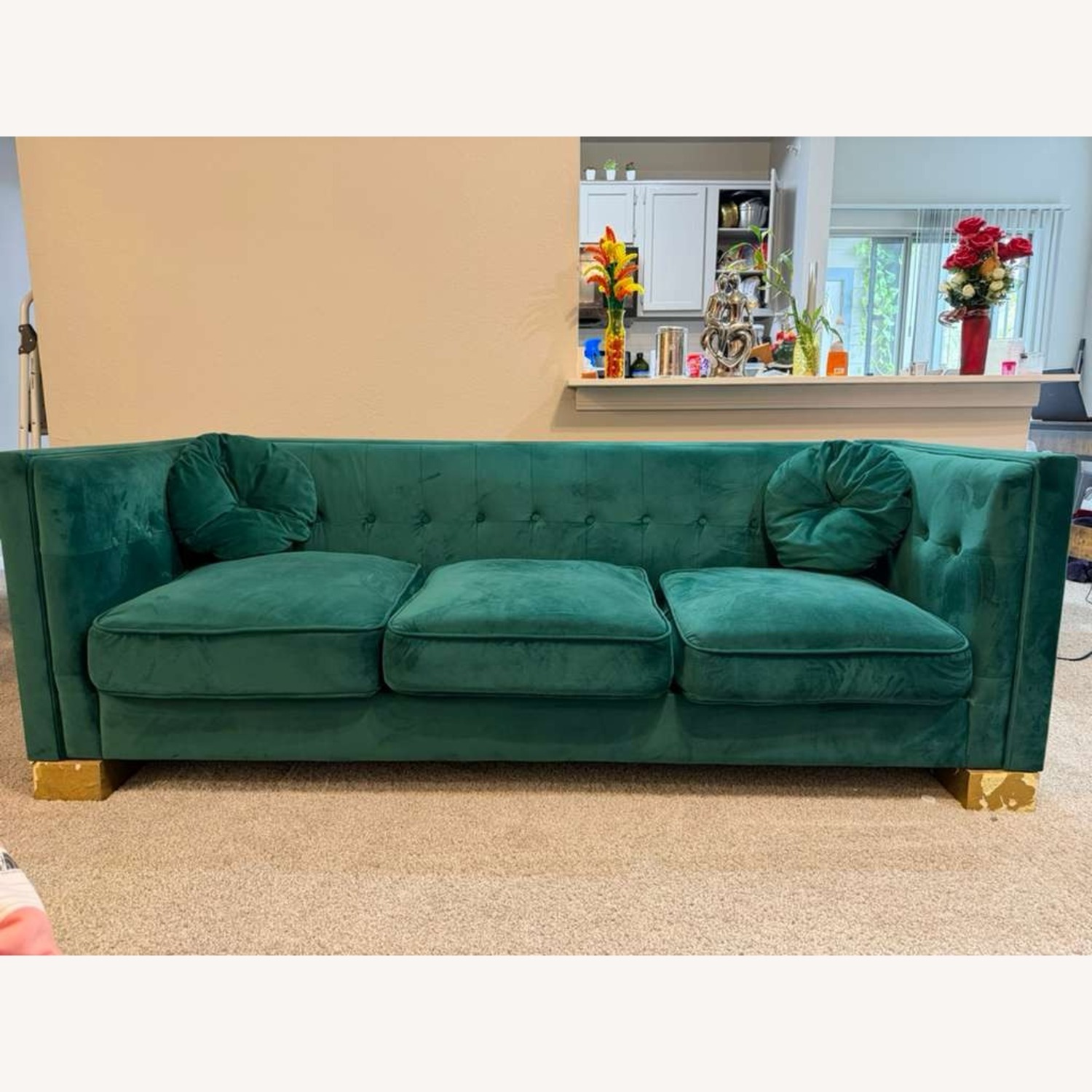 Green Velvet 3+ Seater Sofa - image-1