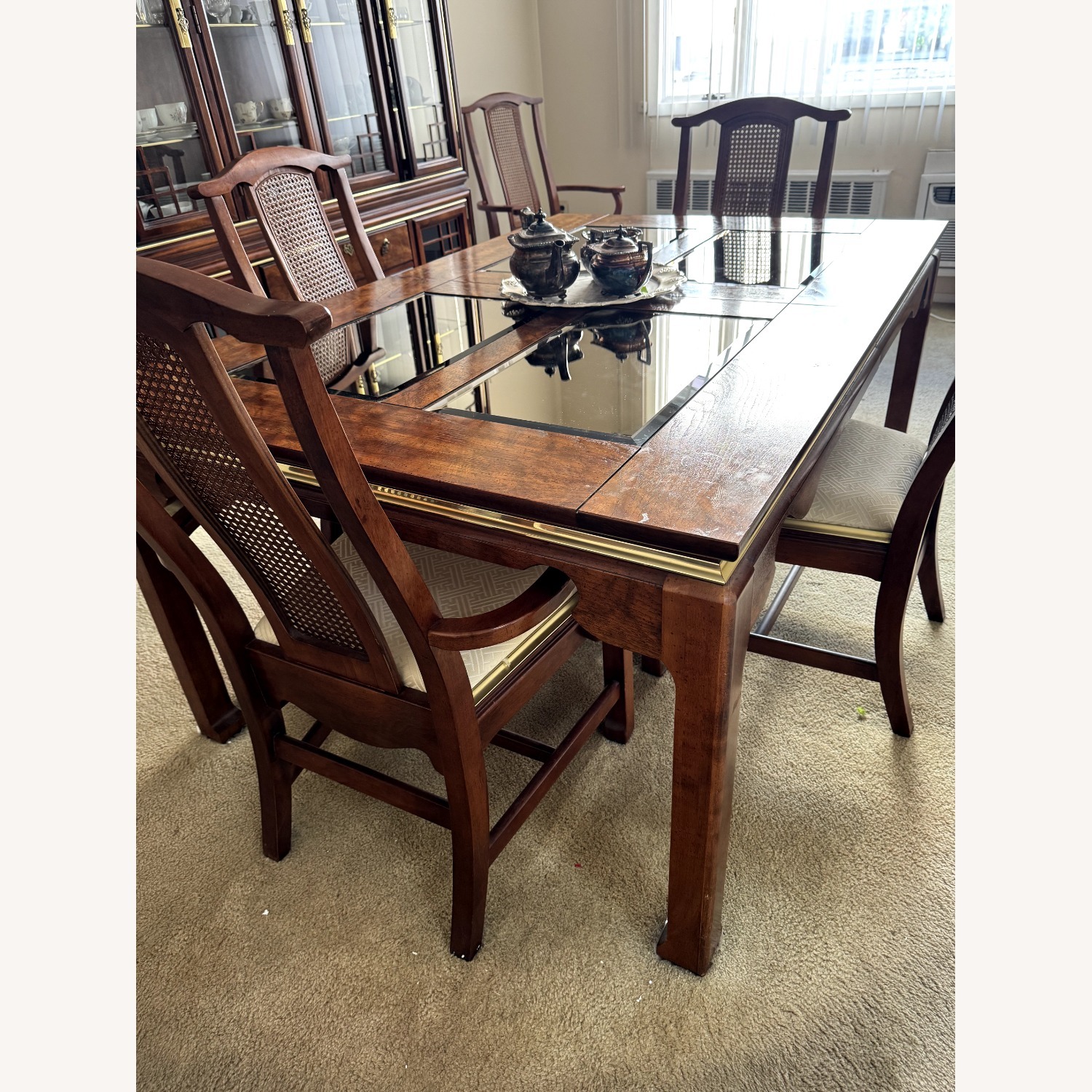 Dark Brown Wood Dining Set - AptDeco