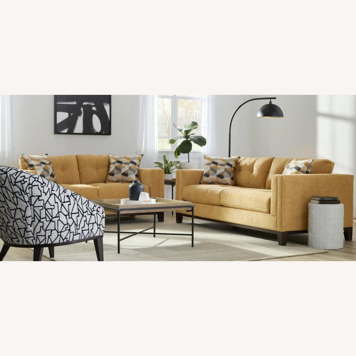 Raymour & Flanigan Yellow Fabric 2 Seater Sofa - image-3