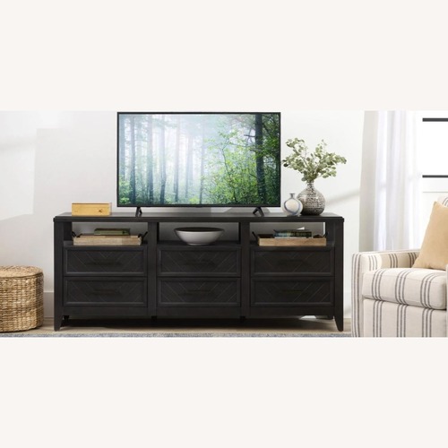 Used Raymour & Flanigan Black Wood Media Storage for sale on AptDeco