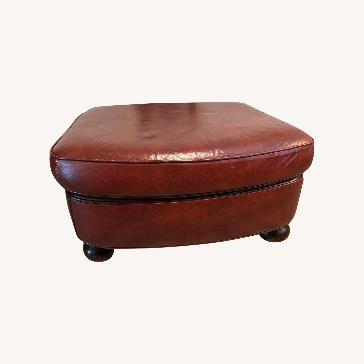 Vintage Red Leather Ottoman - image-0