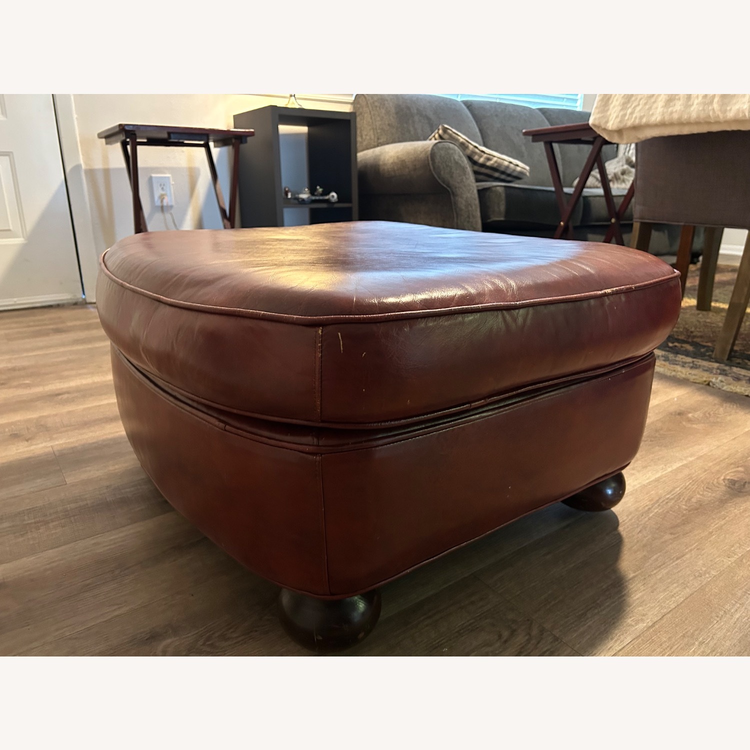 Vintage Red Leather Ottoman - image-4