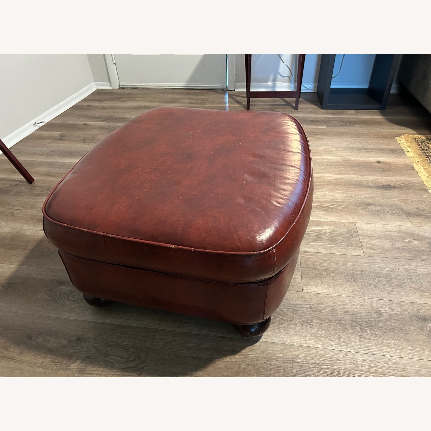 Vintage Red Leather Ottoman - image-2