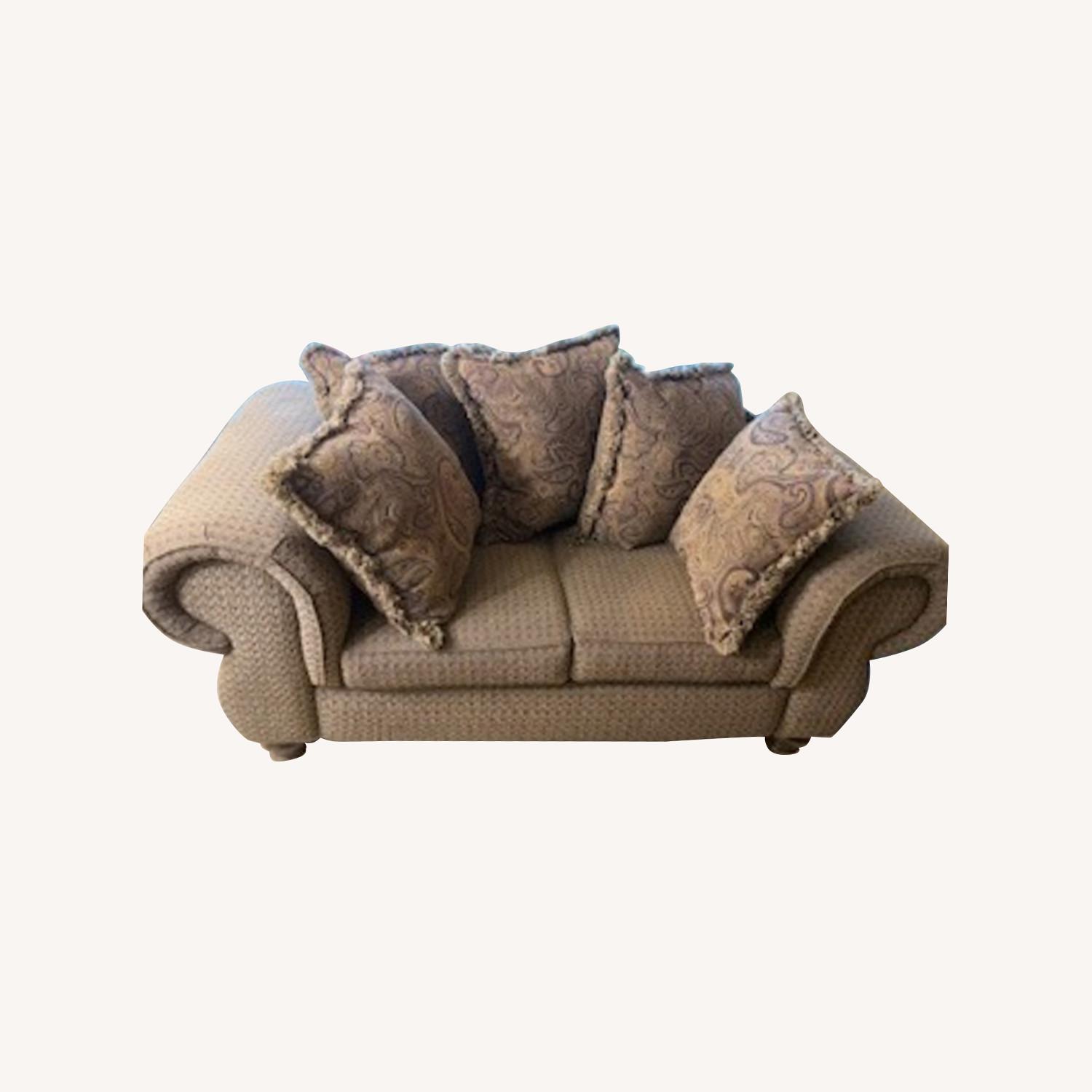 Vintage/Antique Dark Brown Fabric Loveseat - image-0