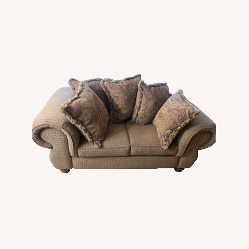 Used Vintage/Antique Dark Brown Fabric Loveseat for sale on AptDeco