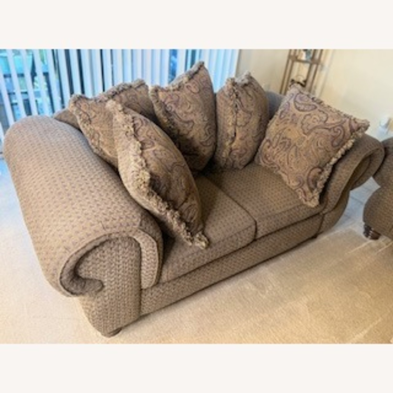 Vintage/Antique Dark Brown Fabric Loveseat - image-3