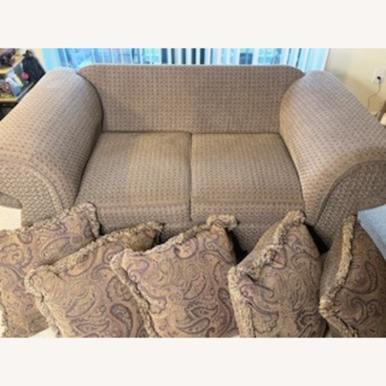 Vintage/Antique Dark Brown Fabric Loveseat - image-2