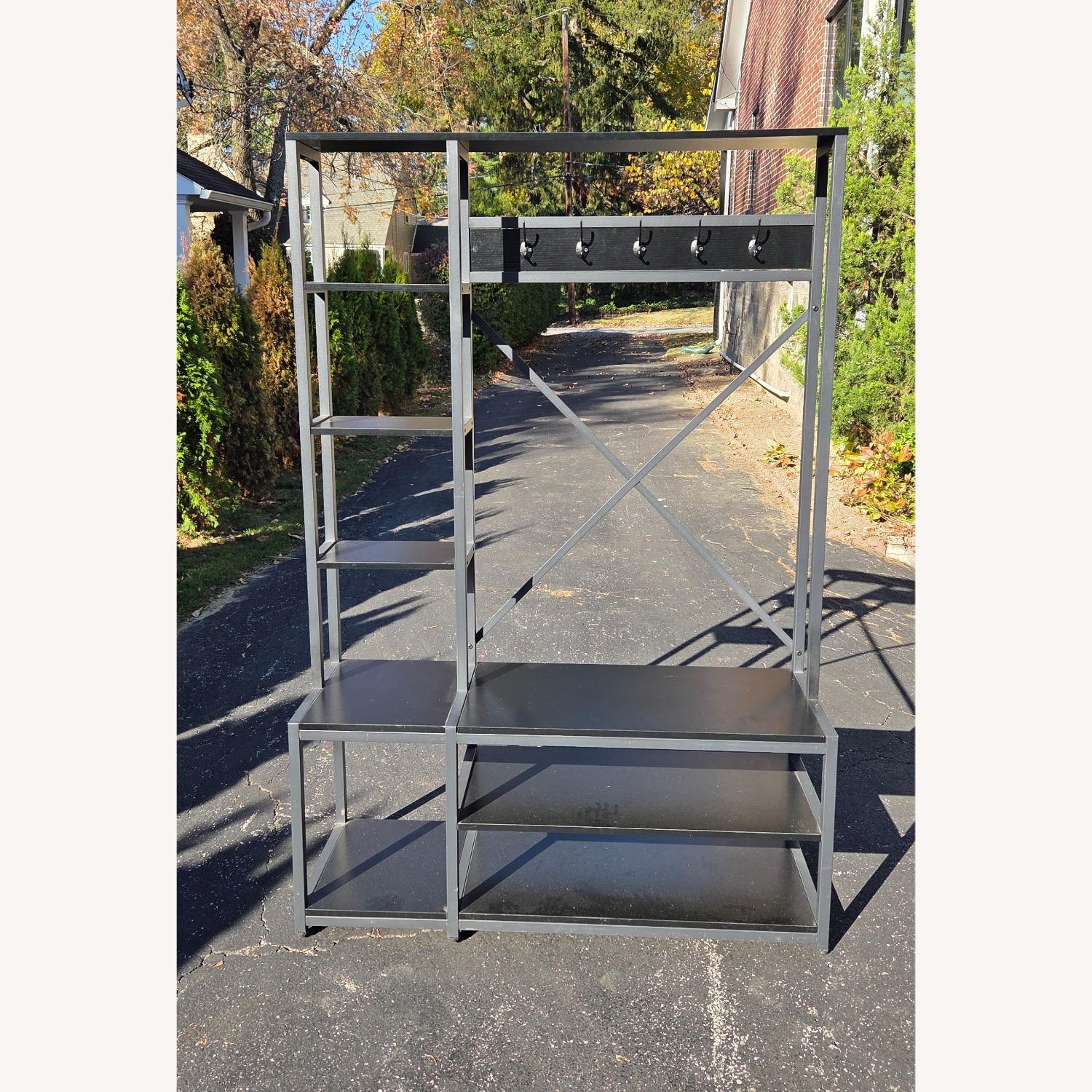 Storage Rack Organizer 48"W 6 Shelves 5 Hooks - image-1