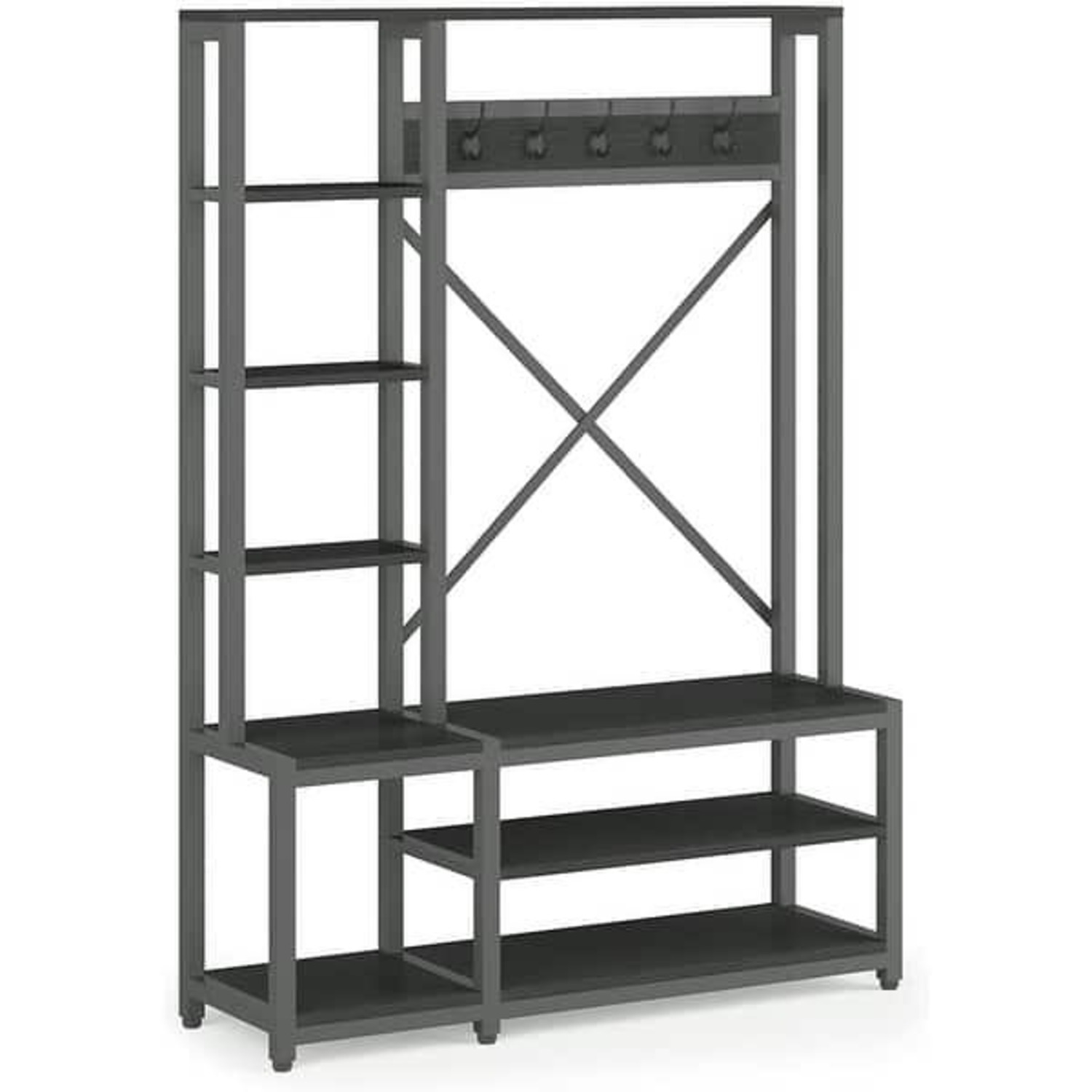 Storage Rack Organizer 48"W 6 Shelves 5 Hooks - image-0