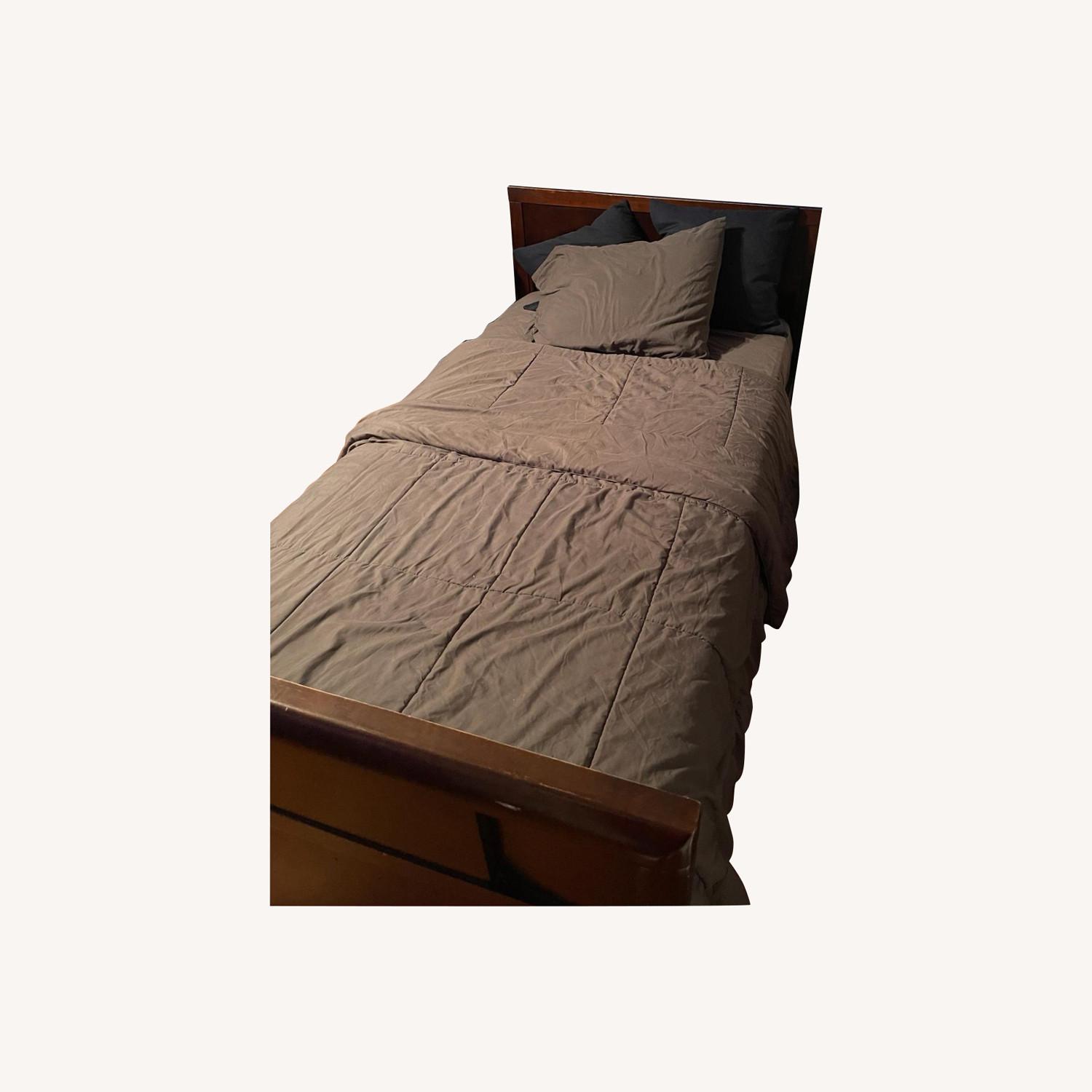 Dark Brown Wood Twin Bed - image-0