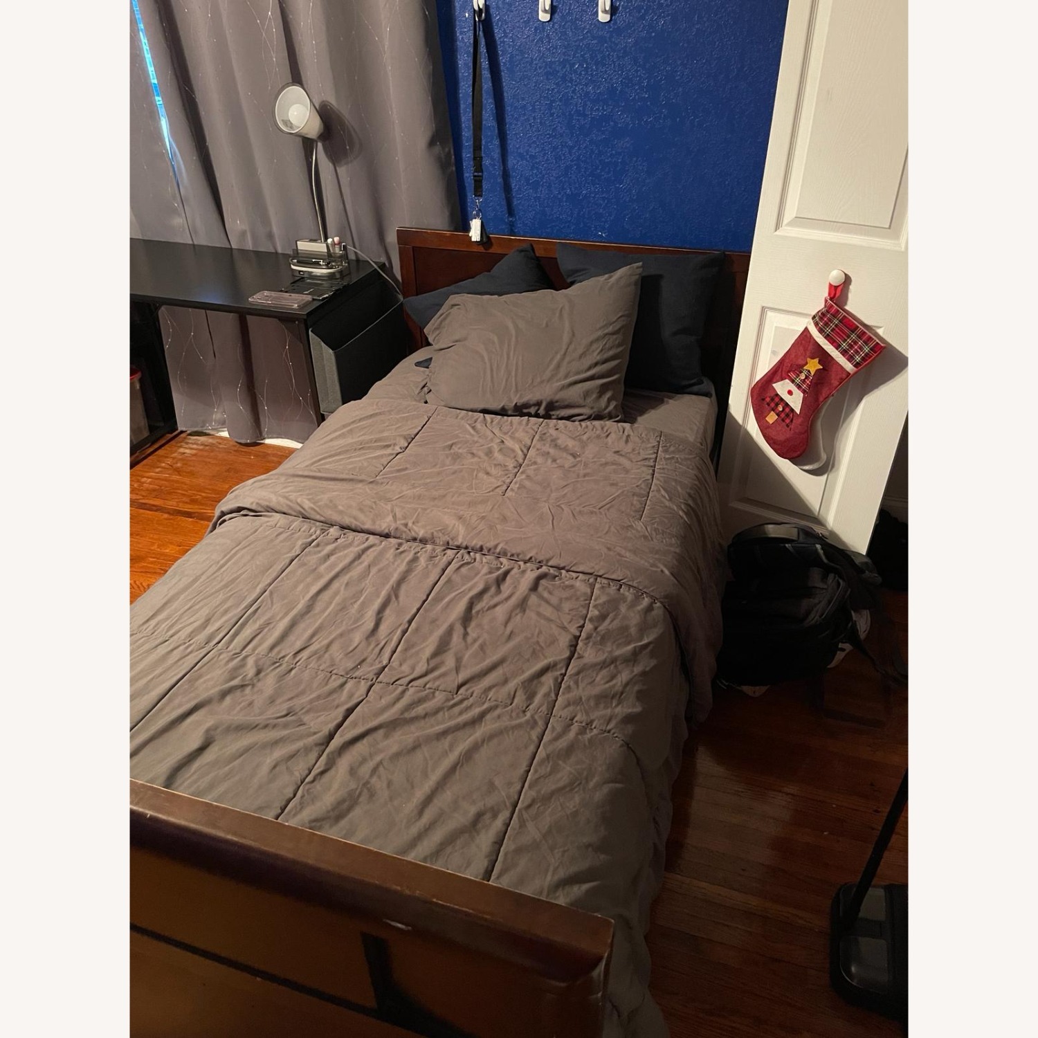 Dark Brown Wood Twin Bed - image-2