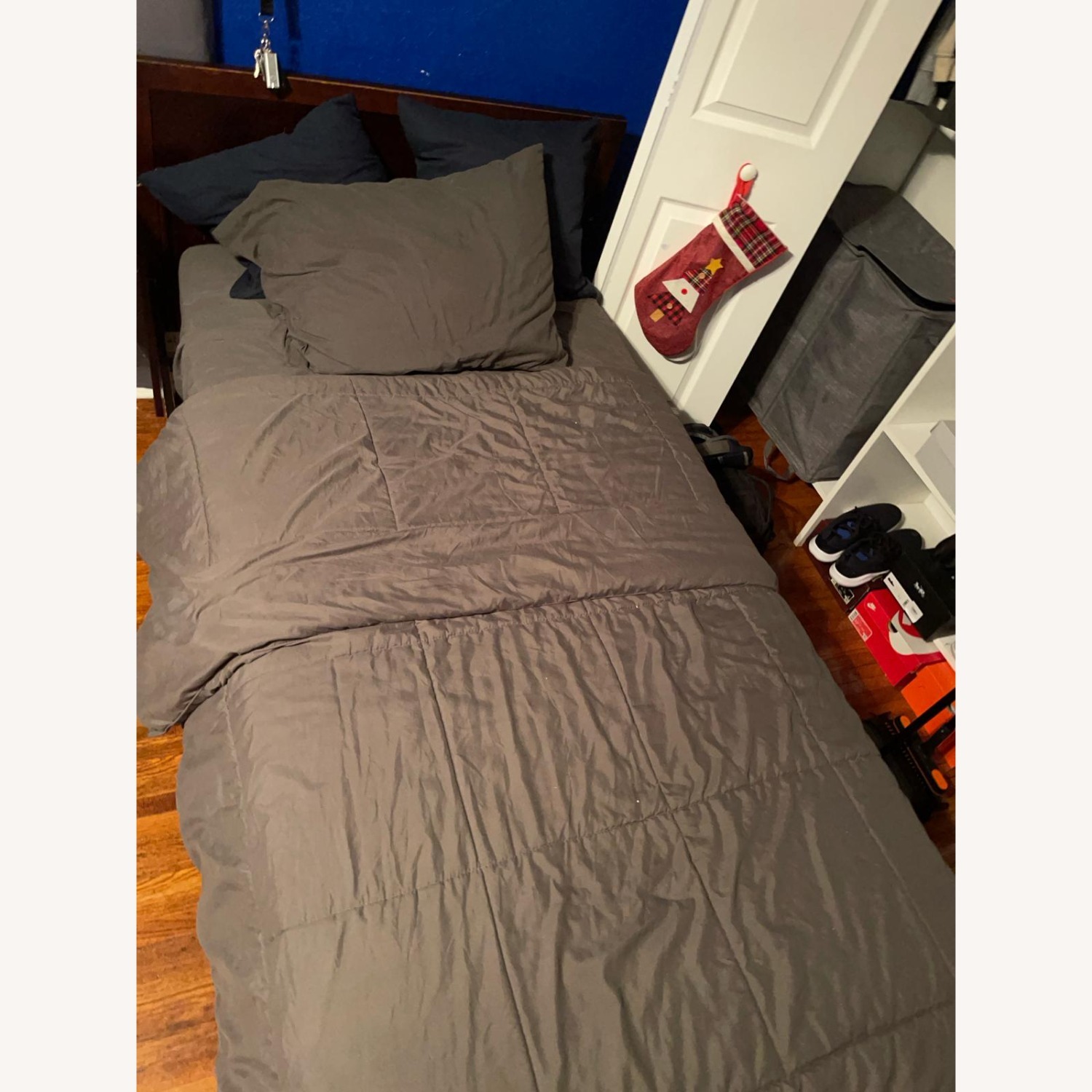 Dark Brown Wood Twin Bed - image-1