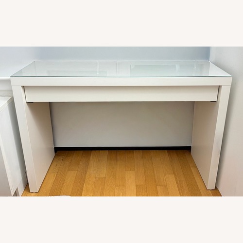 Used IKEA MALM White Wooden Versatile Dressing Desk with Glass for sale on AptDeco