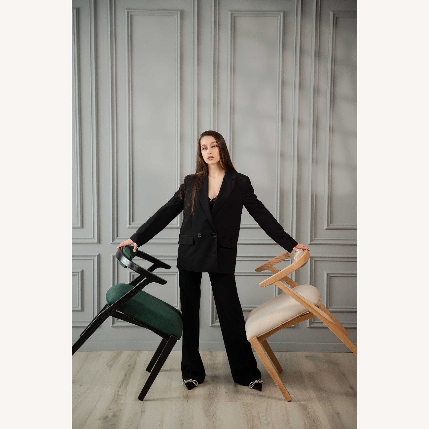 Black Solid Wood Dining Chair - image-11