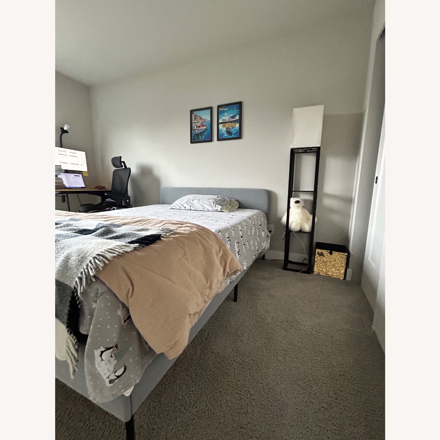 Light Gray Fabric Twin Bed - image-3